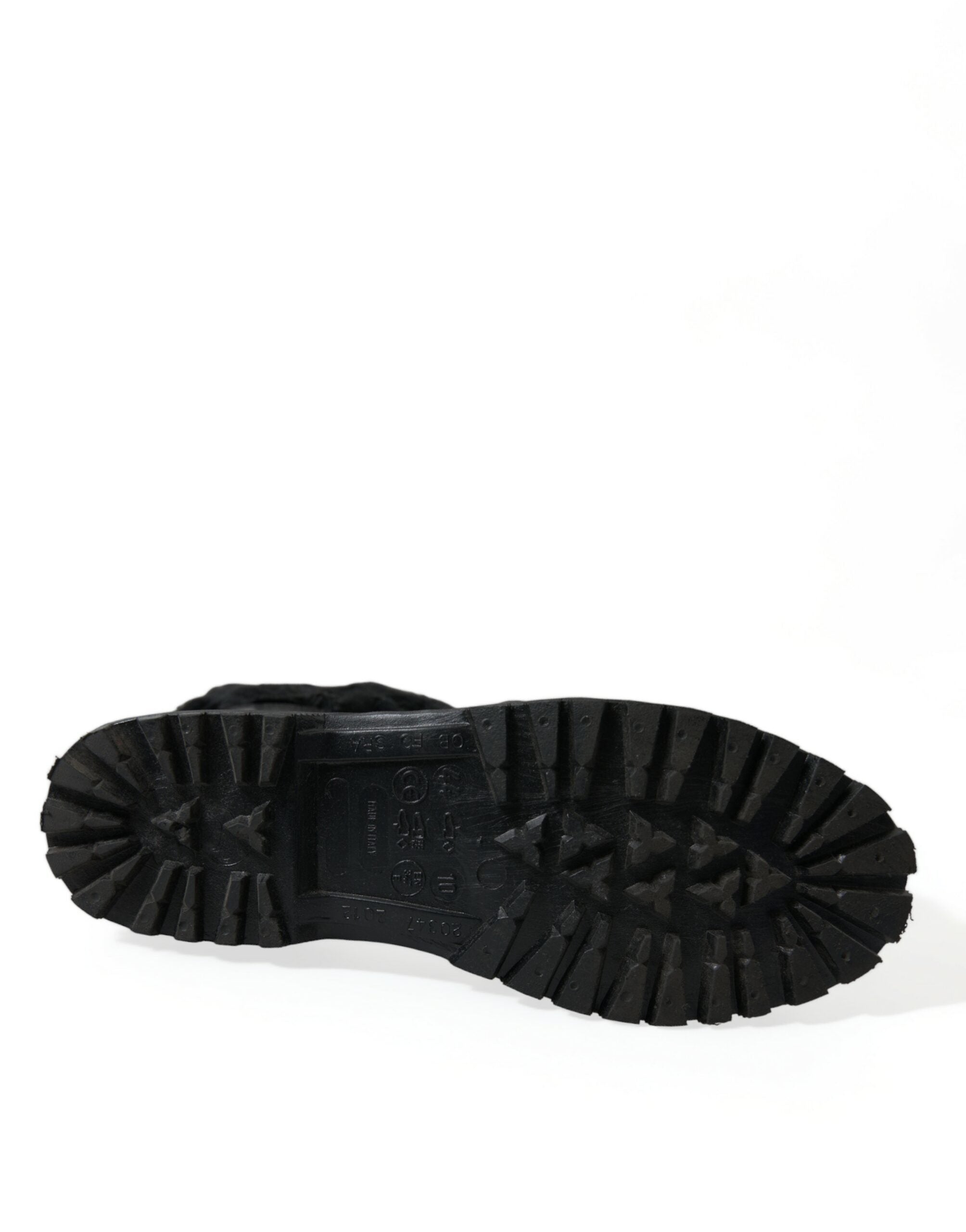 Dolce & Gabbana Black Rubber Lace-Up Shearling Rain Boots Shoes
