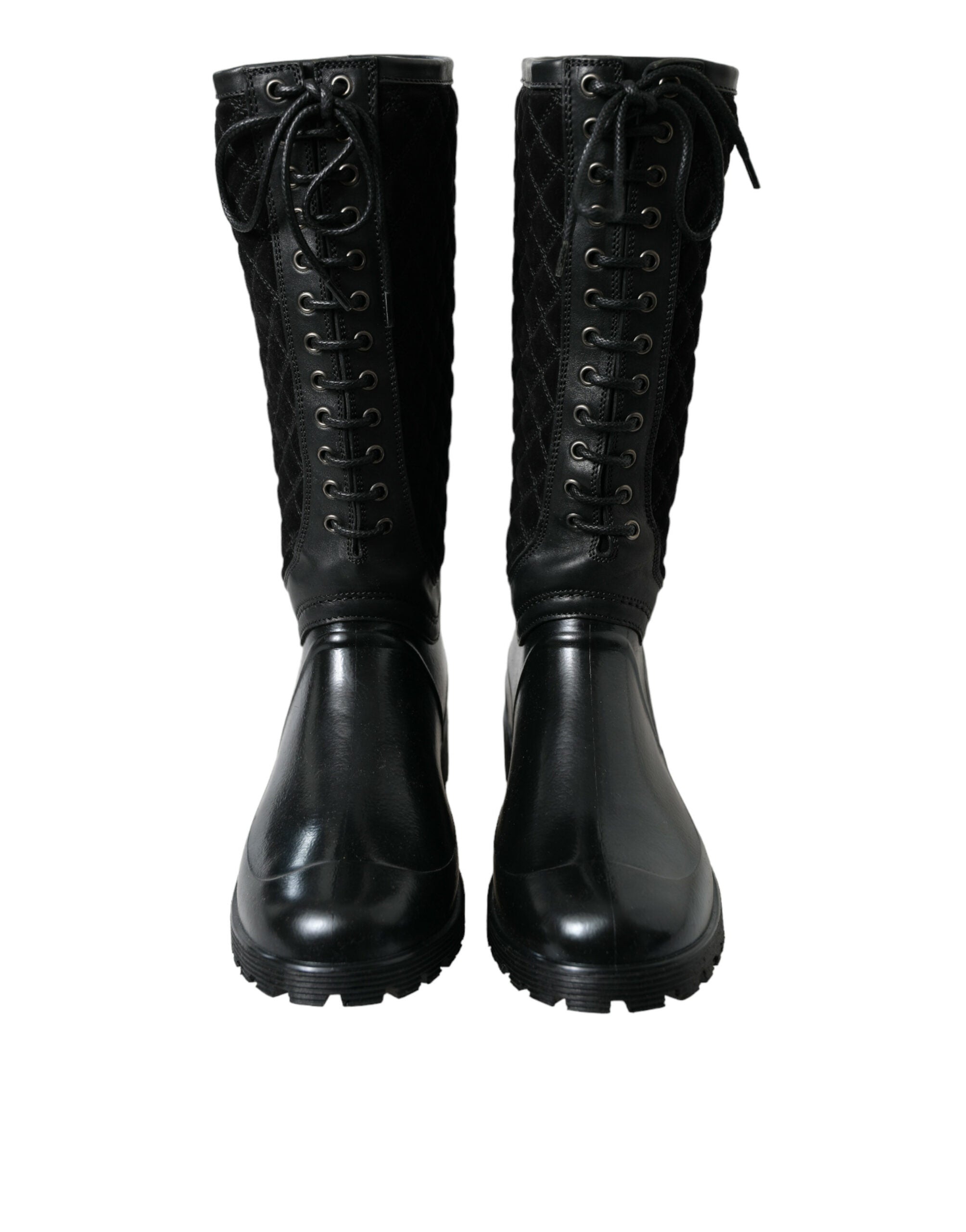 Dolce & Gabbana Schwarz Chioggia Gummi Wildleder Regen Stiefel Schuhe