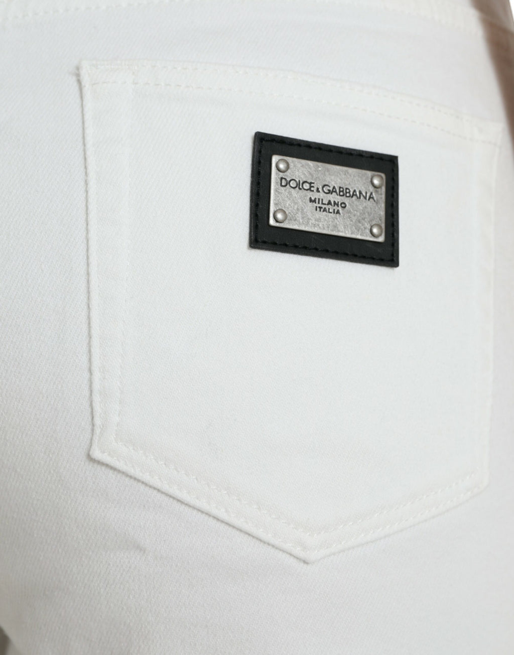Dolce & Gabbana Weiße Baumwoll-Cropped Denim-Jeans mit weitem Bein