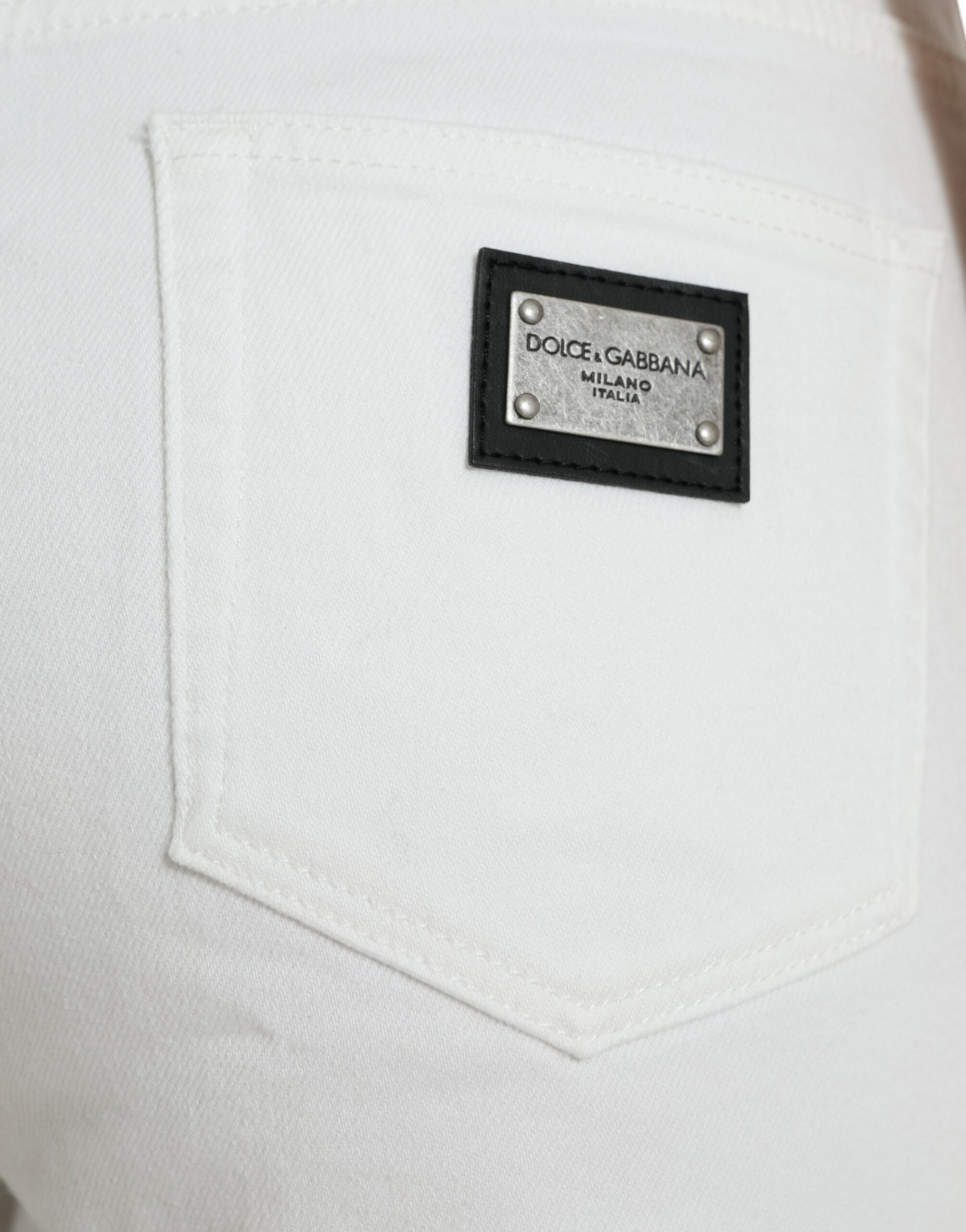 Dolce & Gabbana Weiße Baumwoll-Cropped Denim-Jeans mit weitem Bein