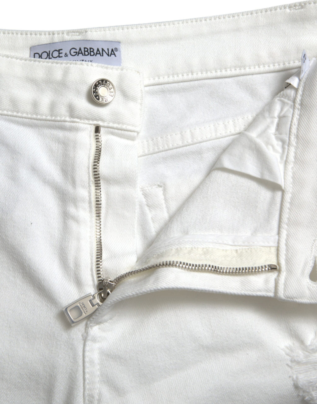 Dolce & Gabbana Weiße Baumwoll-Cropped Denim-Jeans mit weitem Bein