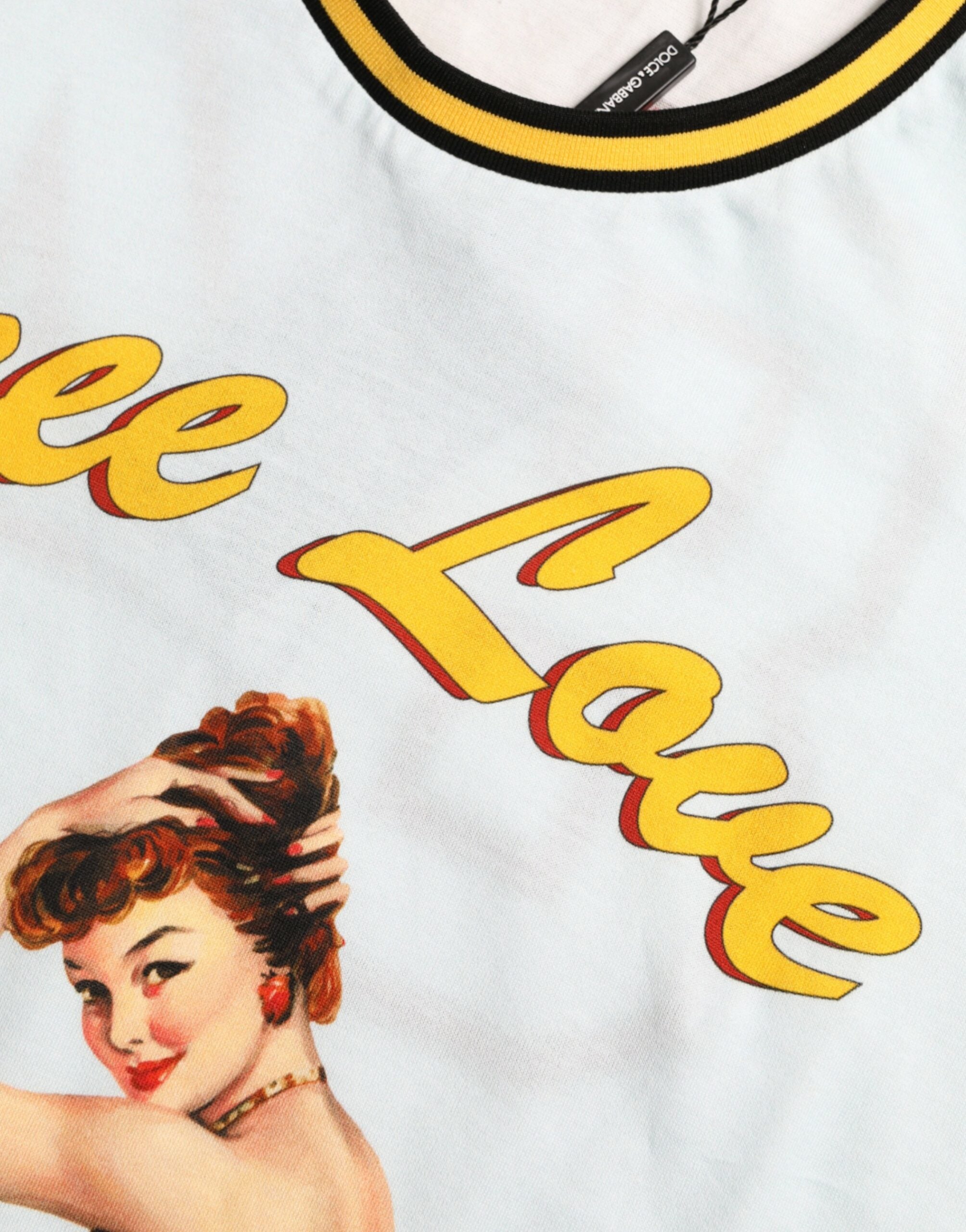 Dolce & Gabbana Hellblaues Baumwoll-T-Shirt mit Rundhalsausschnitt aus freier Liebe