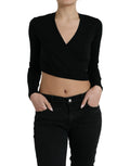 Dolce & Gabbana Black V-Neck Wool Sweater with Criss-Cross Collar