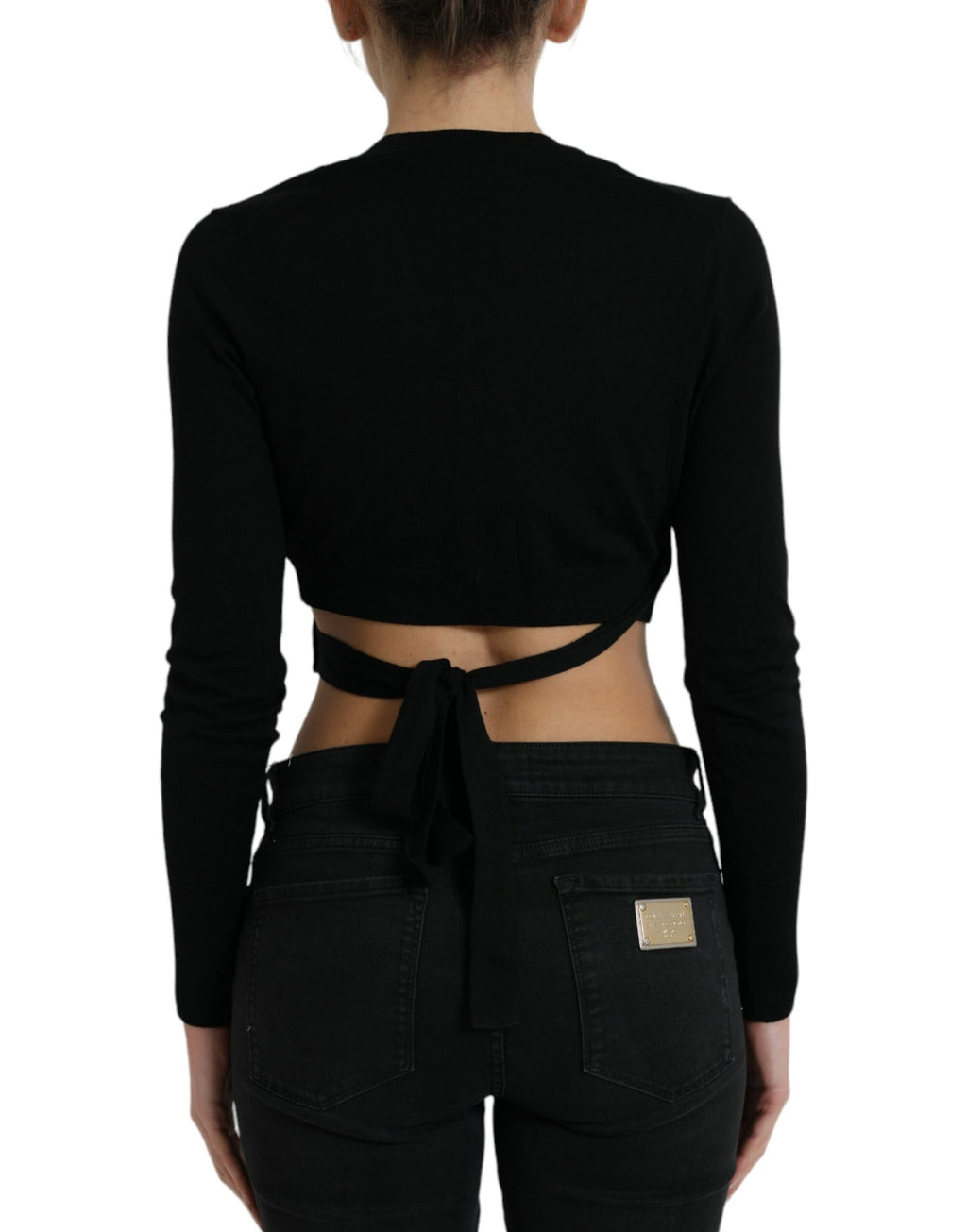Dolce & Gabbana Black V-Neck Wool Sweater with Criss-Cross Collar