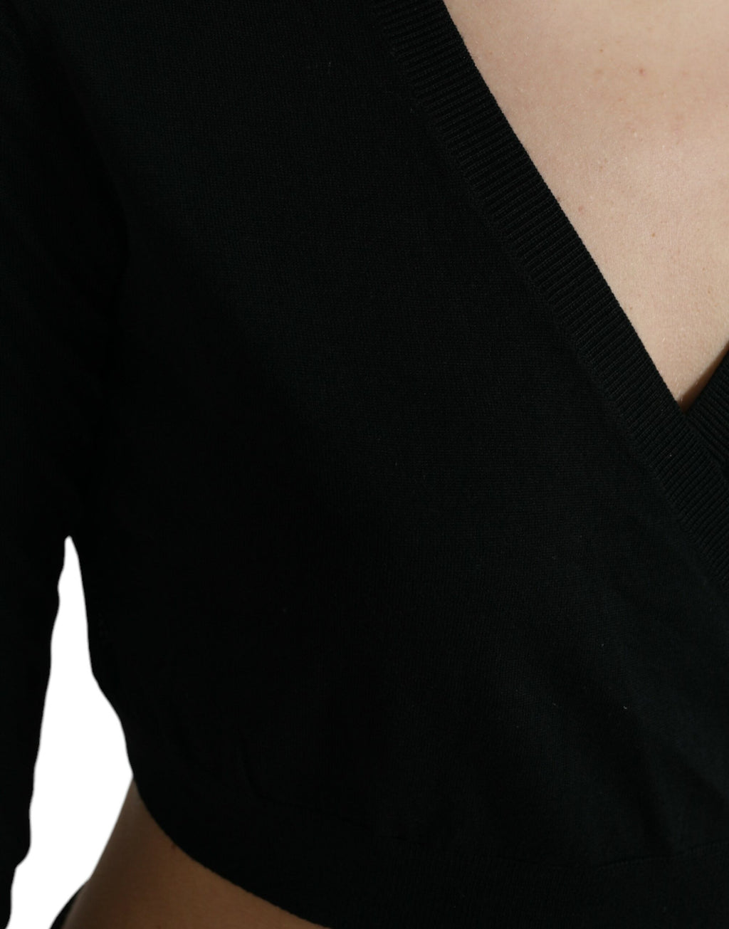 Dolce & Gabbana Black V-Neck Wool Sweater with Criss-Cross Collar