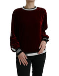 Dolce & Gabbana Burgundy Velvet Crew Neck Sweater