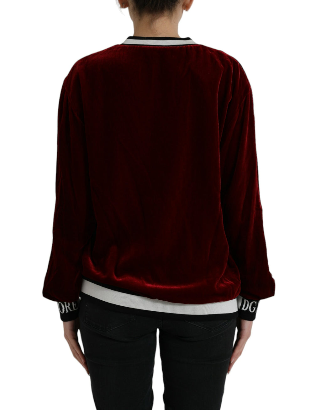 Dolce & Gabbana Burgundy Velvet Crew Neck Sweater