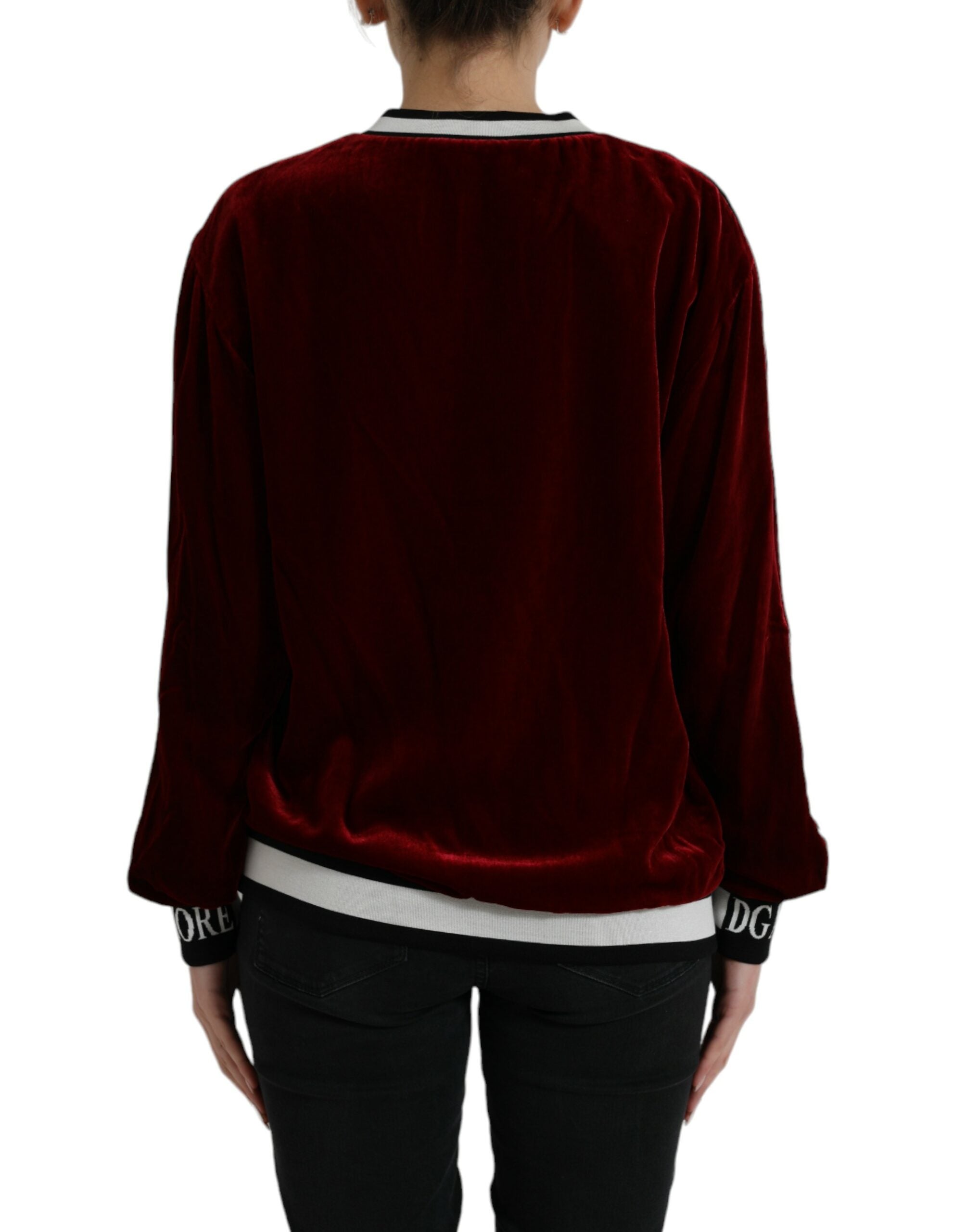 Dolce & Gabbana Burgundy Velvet Crew Neck Sweater