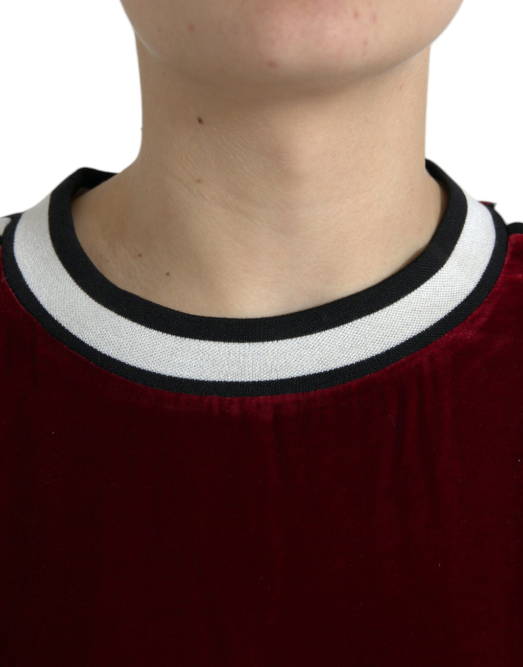 Dolce & Gabbana Burgundy Velvet Crew Neck Sweater