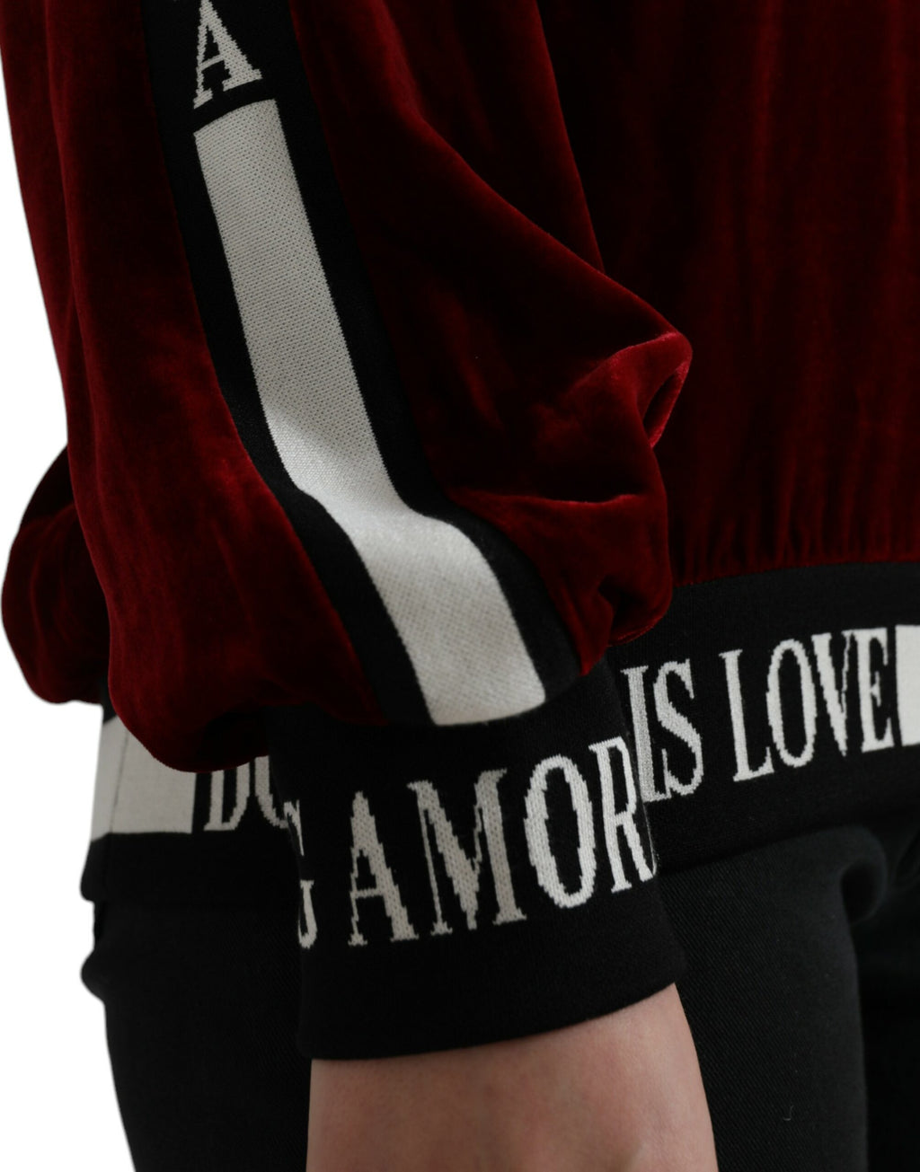 Dolce & Gabbana Burgundy Velvet Crew Neck Sweater
