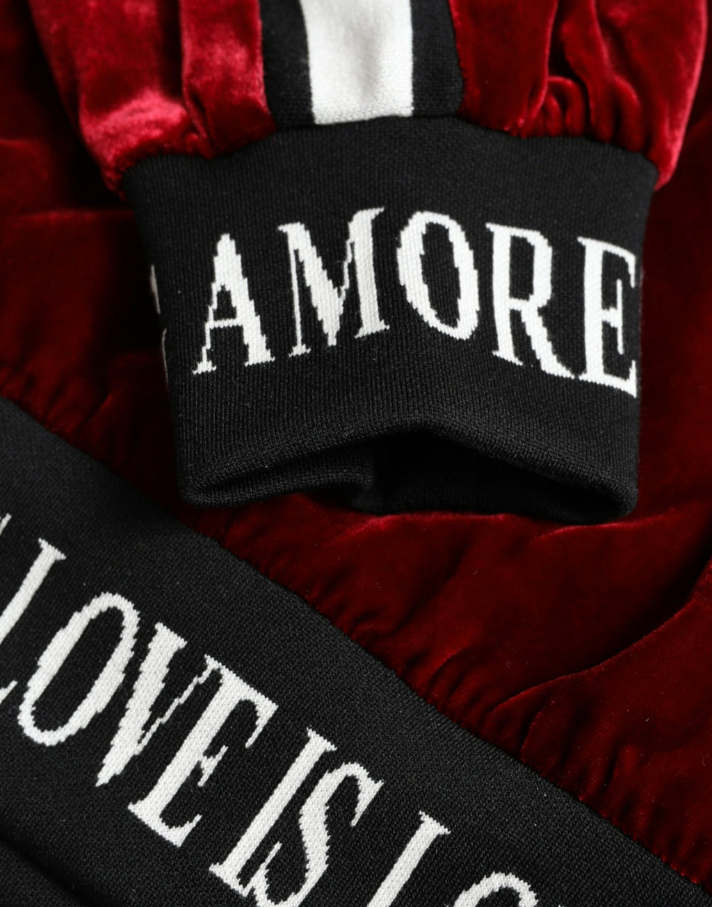 Dolce & Gabbana Burgundy Velvet Crew Neck Sweater