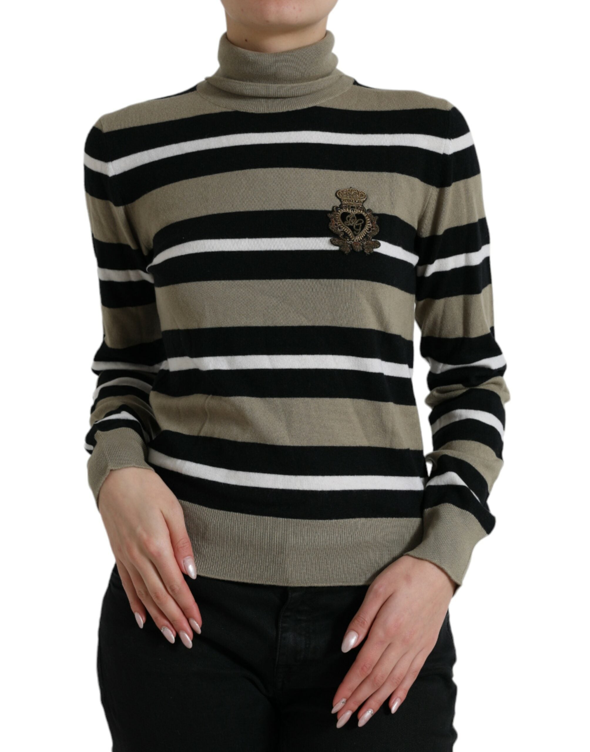 Dolce & Gabbana Multicolor Striped Wool Sweater with Logo