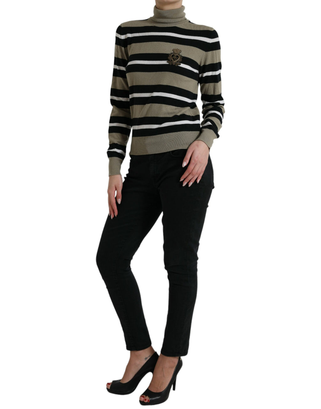 Dolce & Gabbana Multicolor Striped Wool Sweater with Logo