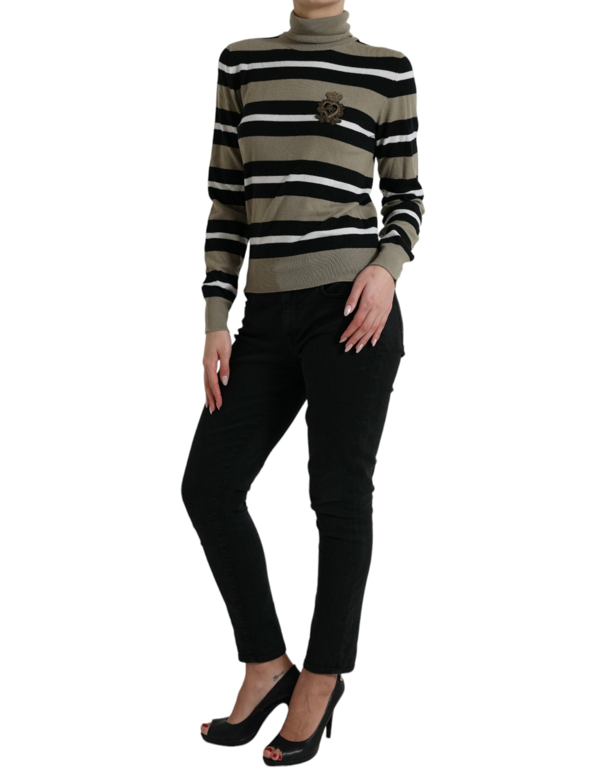 Dolce & Gabbana Multicolor Striped Wool Sweater with Logo