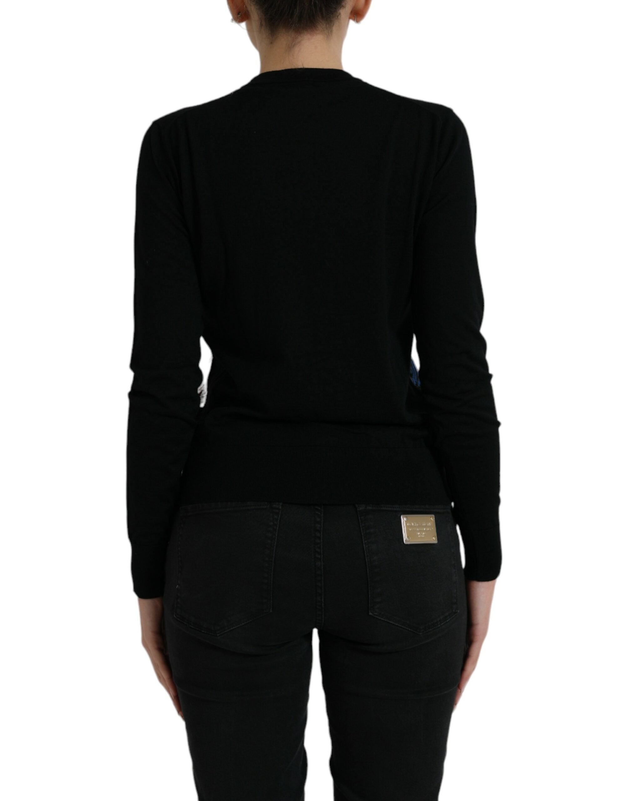 Dolce & Gabbana Schwarzer Vogel Wolle Langarm Strickjacke Pullover