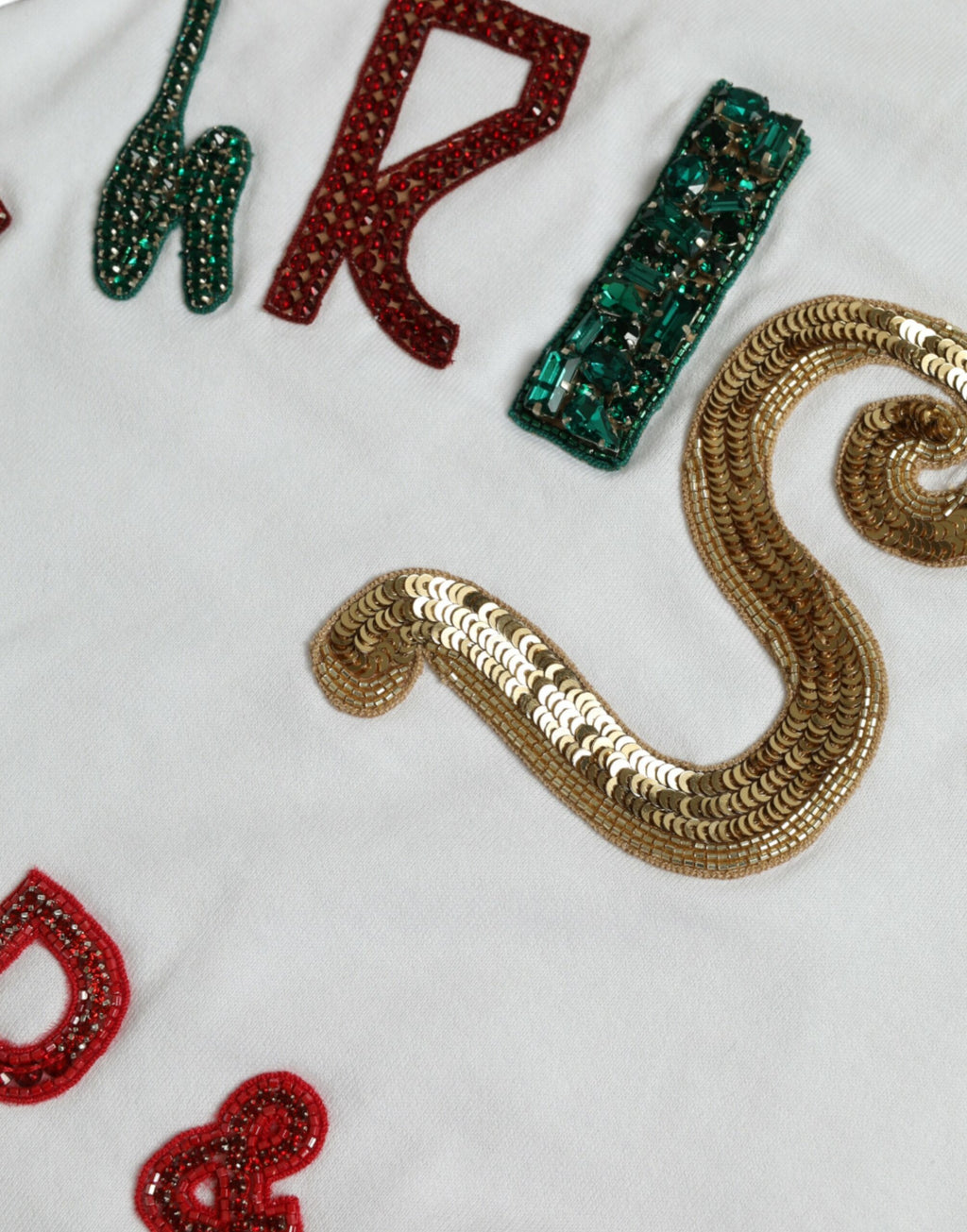 Dolce & Gabbana White Cotton Sequin Fur Christmas T-Shirt