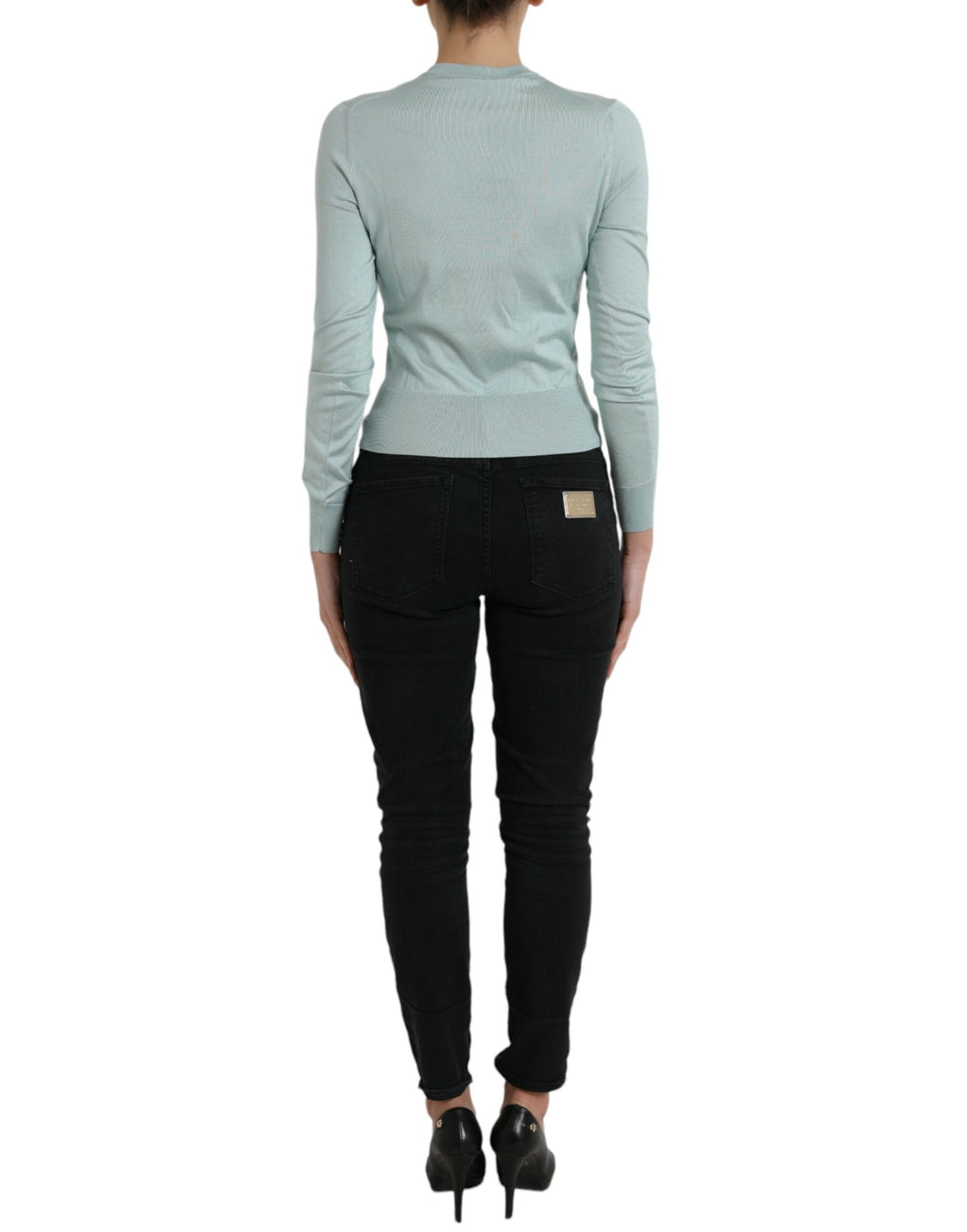 Dolce & Gabbana Light Blue Silk Crew Neck Knit Sweater