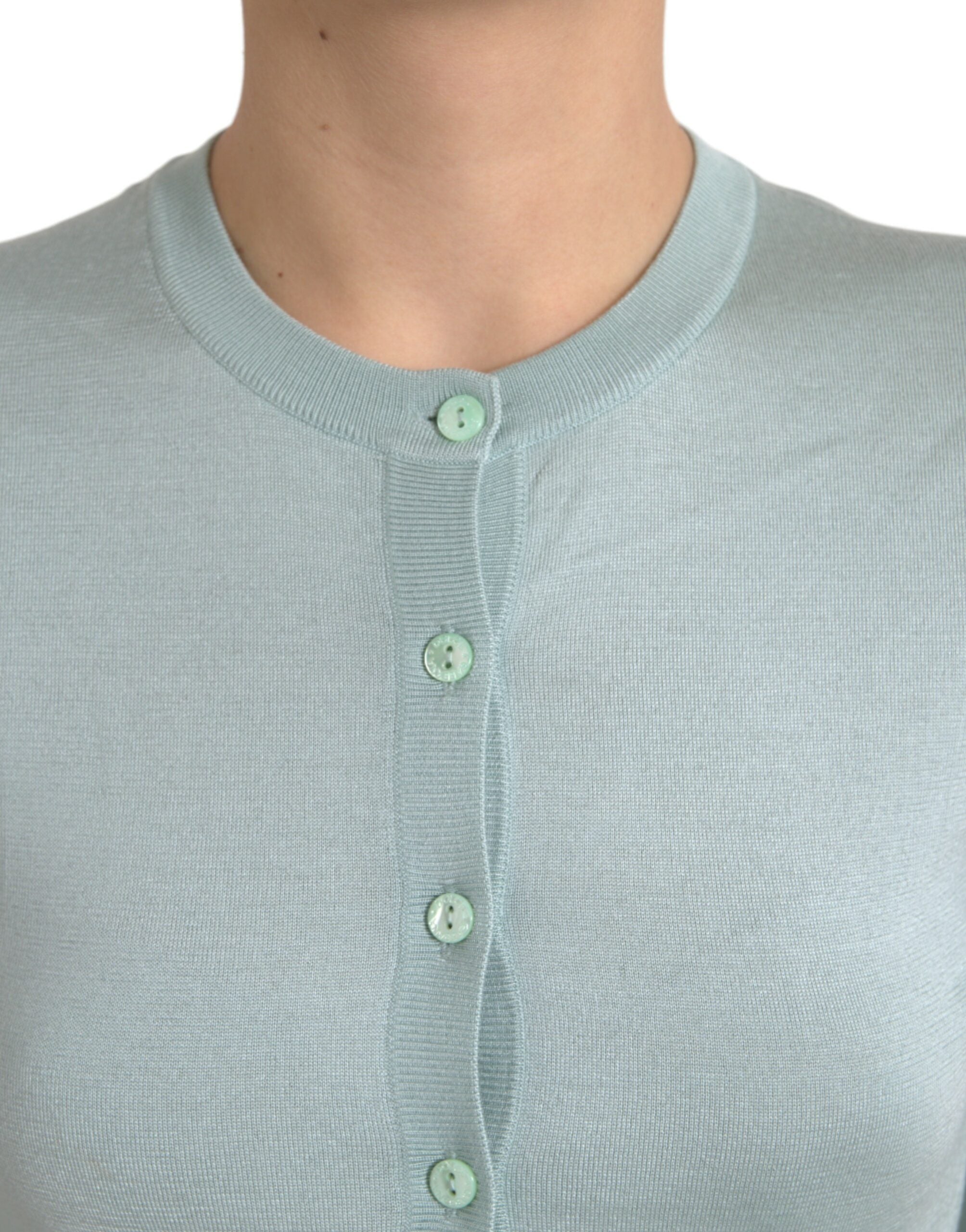 Dolce & Gabbana Light Blue Silk Crew Neck Knit Sweater