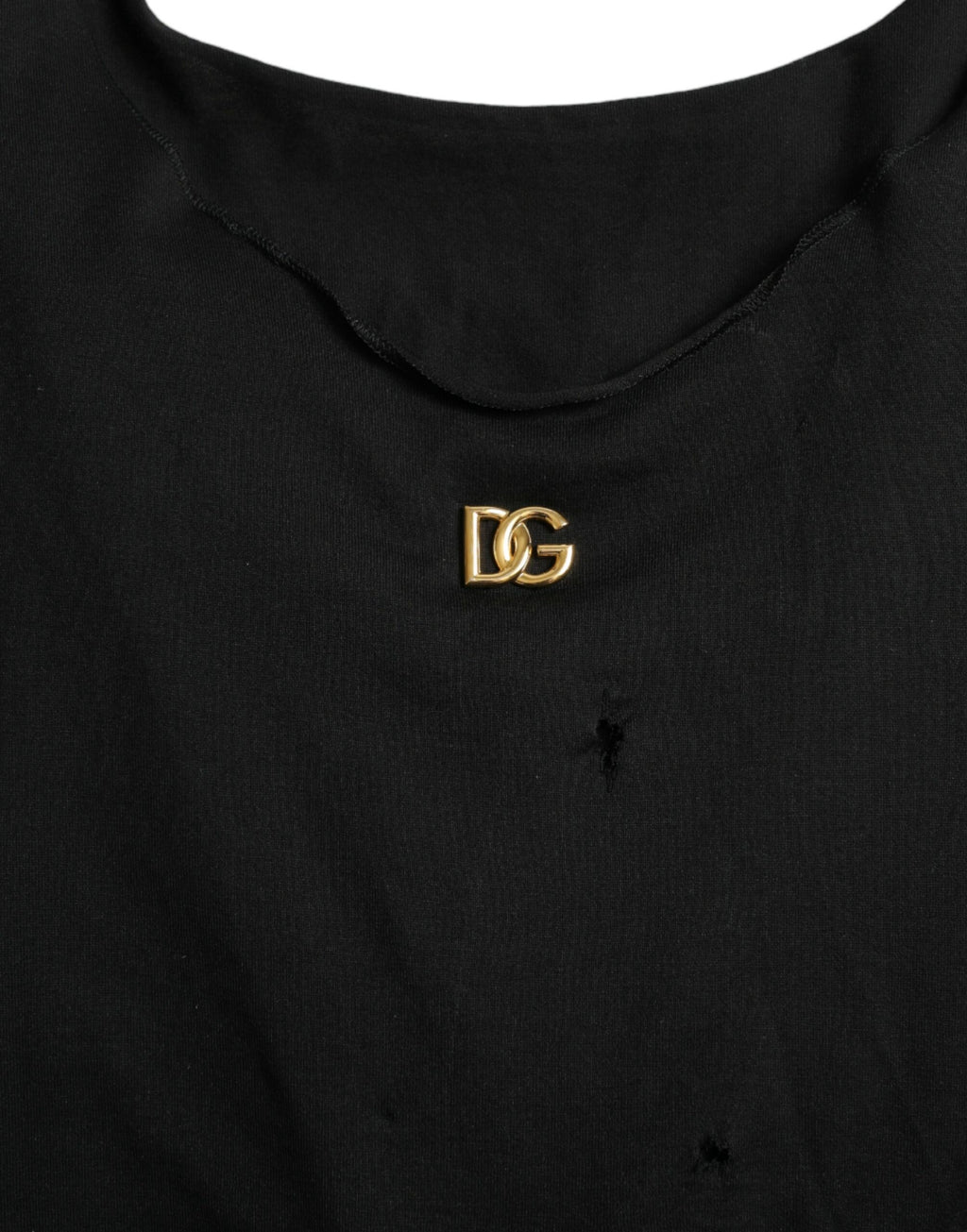 Dolce & Gabbana Black Cotton Lace Logo Crew-Neck Top