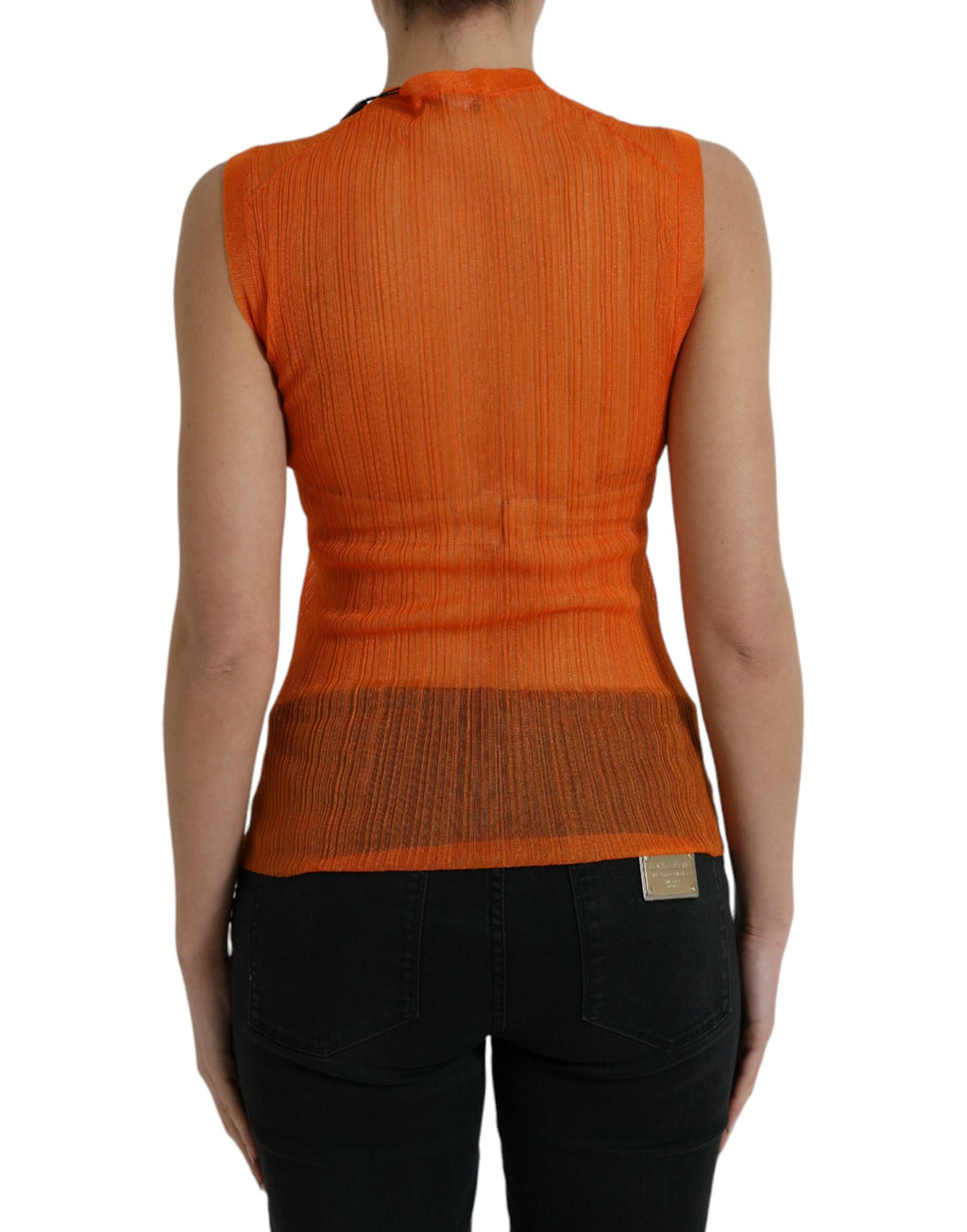 Dolce & Gabbana Orange See-Through Crew Neck Blouse Tank Top