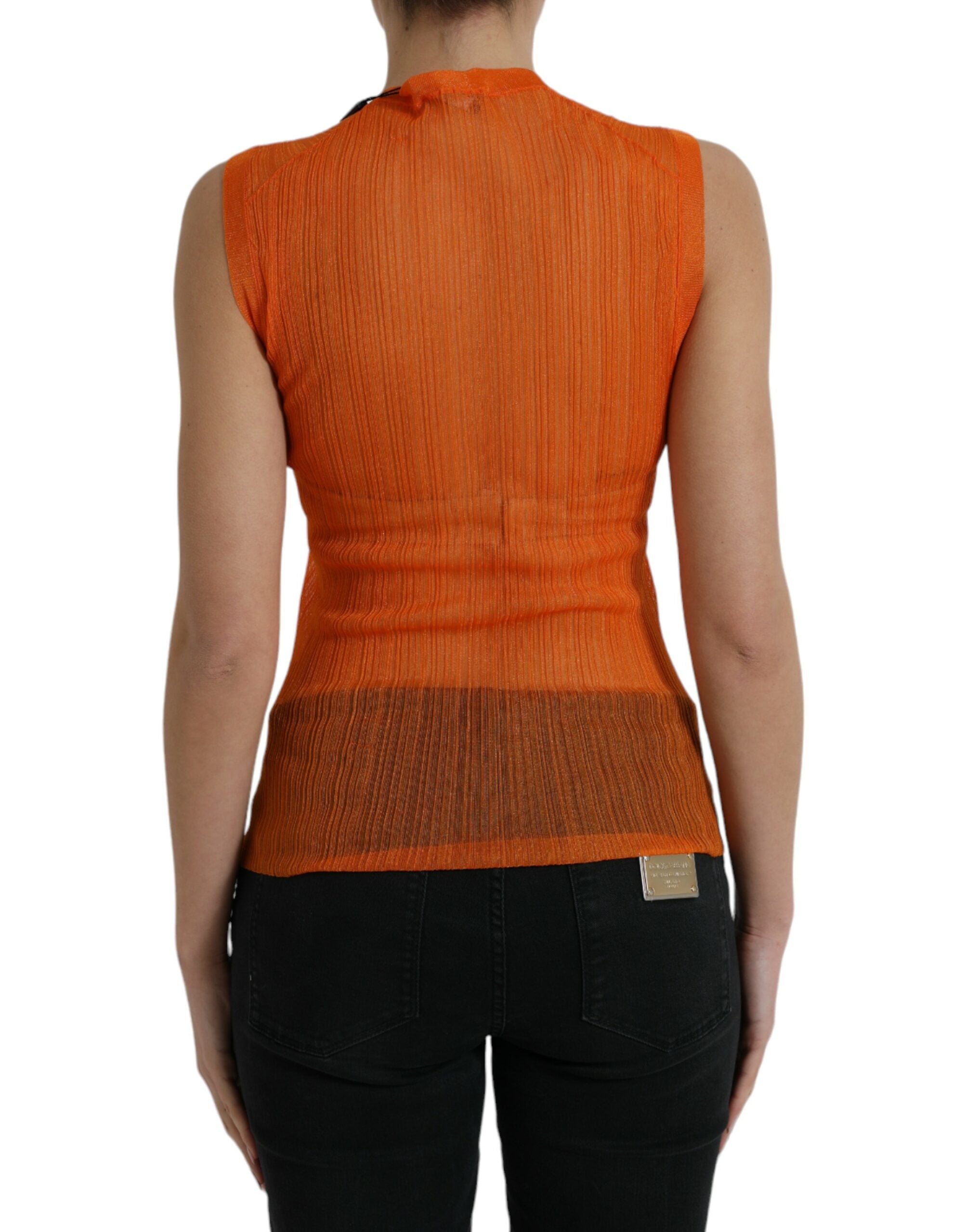 Dolce & Gabbana Orange See-Through Crew Neck Blouse Tank Top