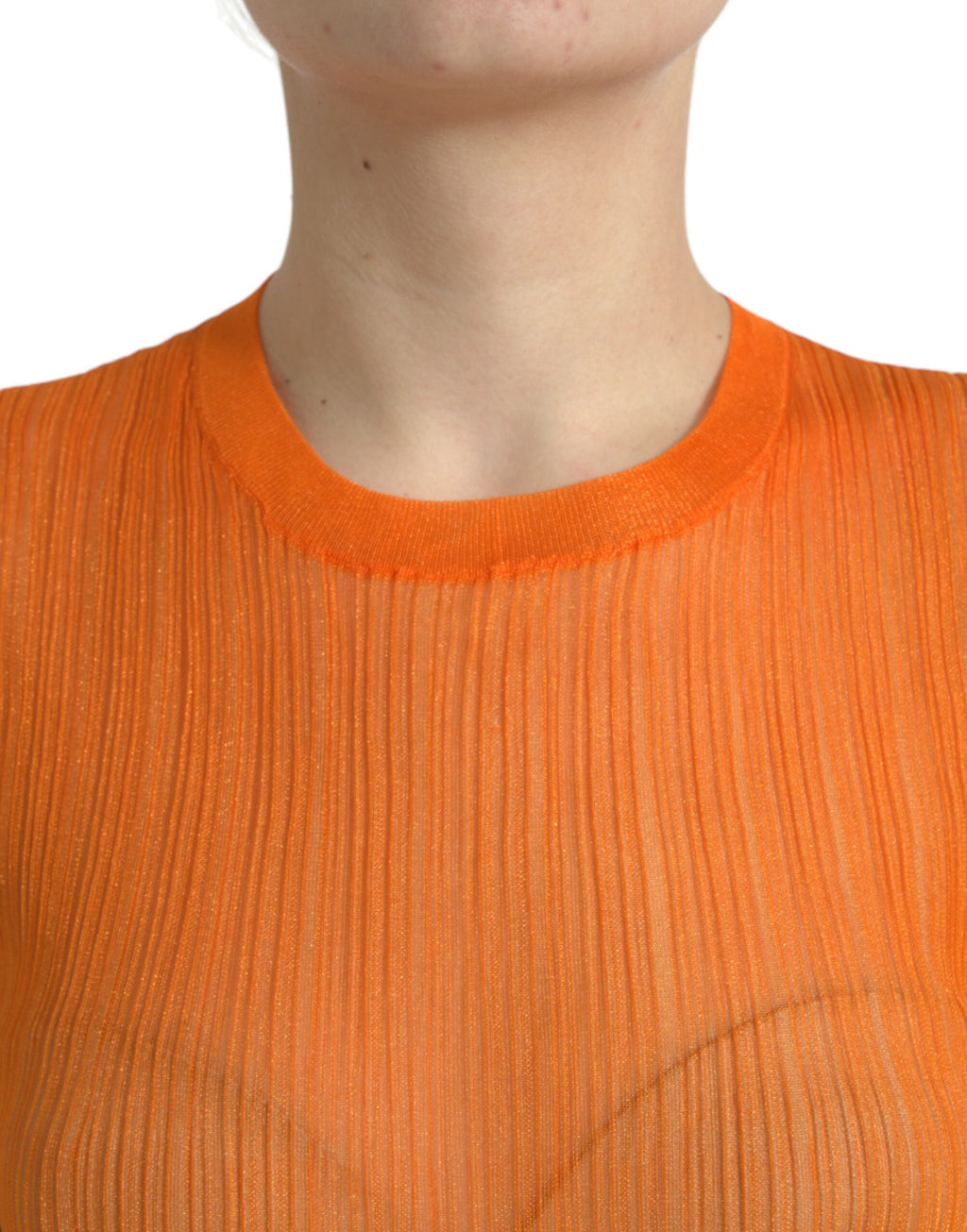Dolce & Gabbana Orange See-Through Crew Neck Blouse Tank Top
