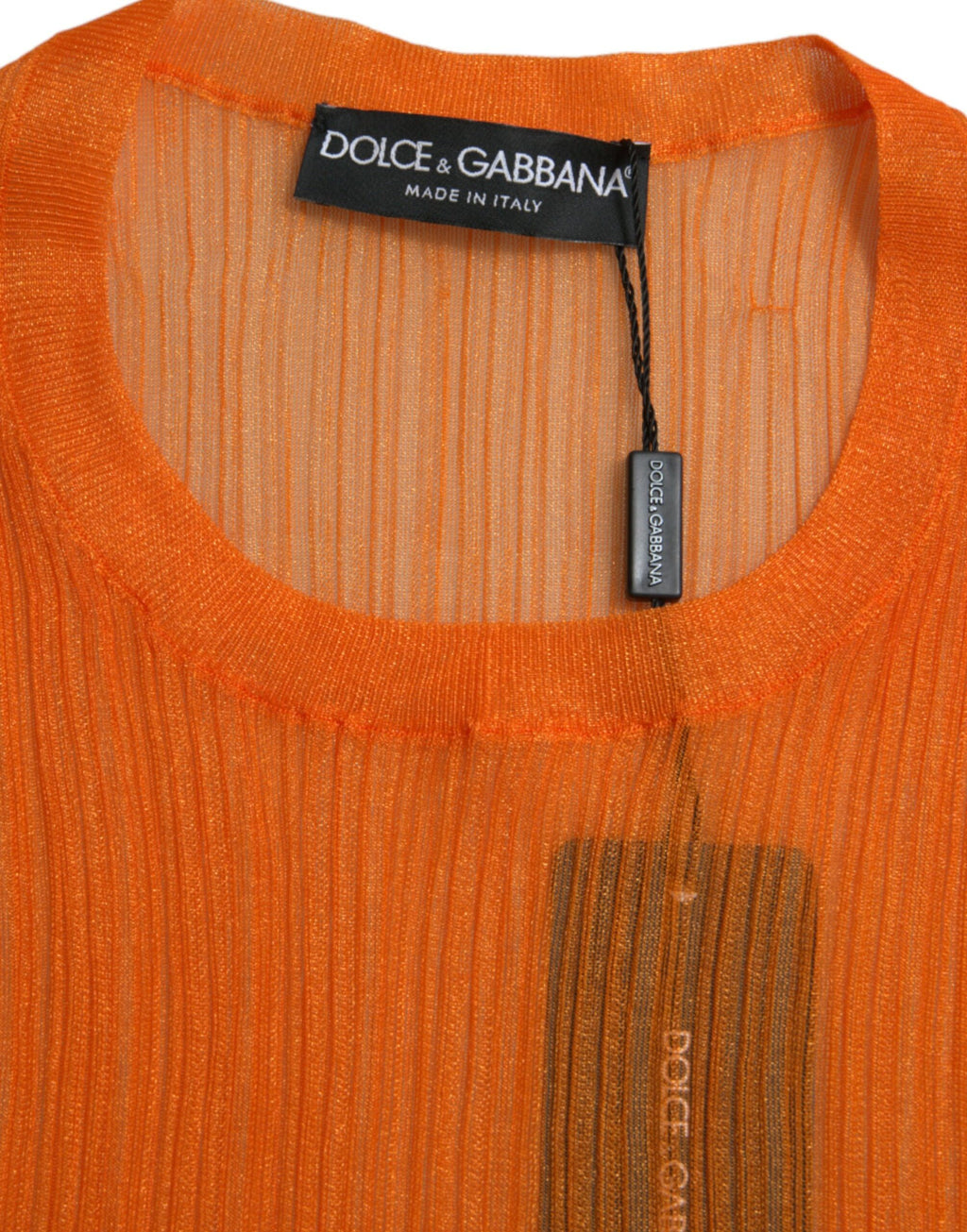 Dolce & Gabbana Orange See-Through Crew Neck Blouse Tank Top