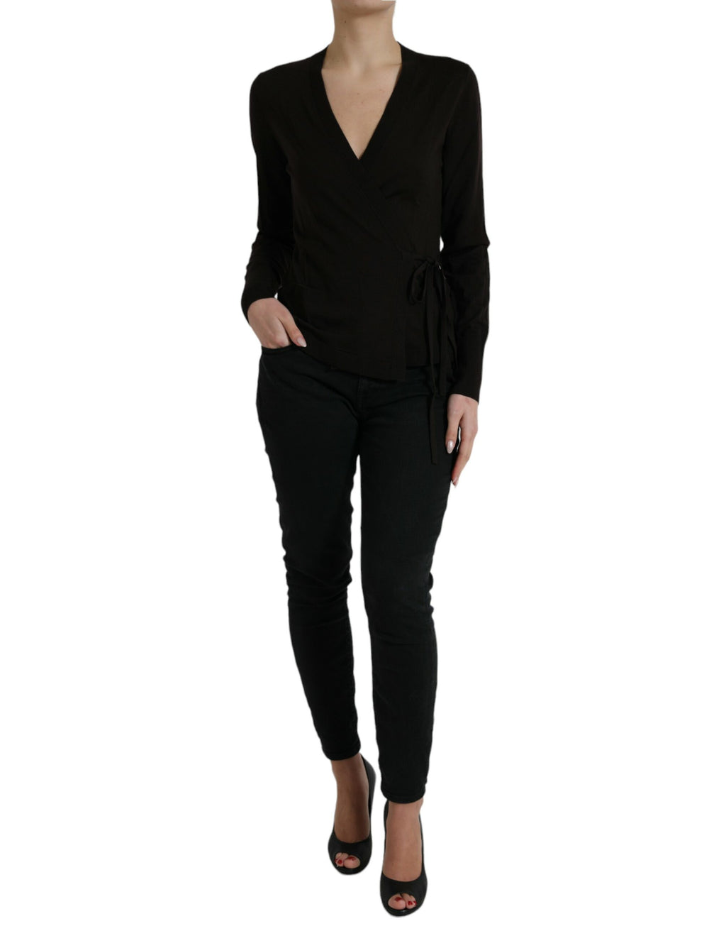 Dolce & Gabbana Black V-Neck Wool Sweater with Criss-Cross Collar