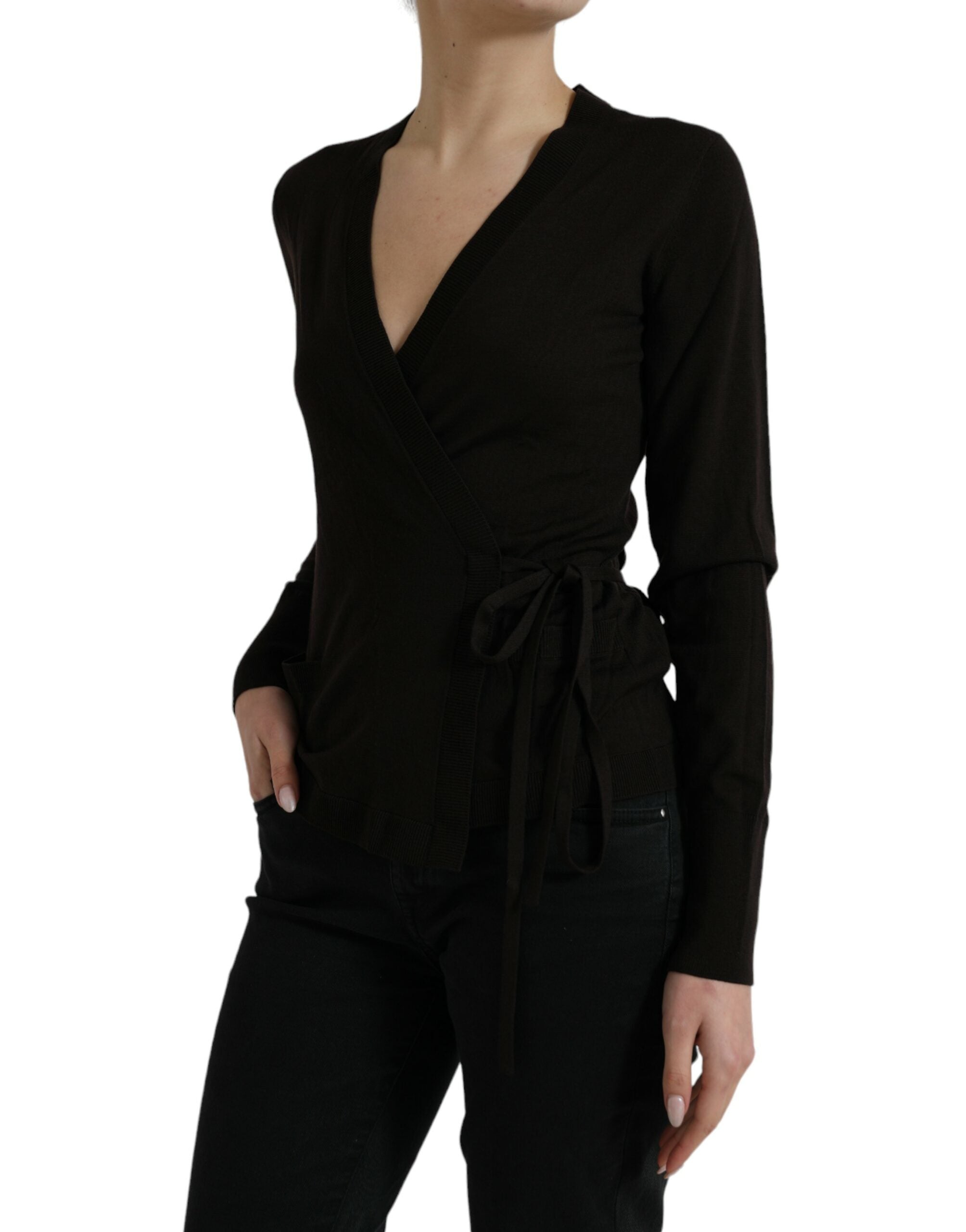 Dolce & Gabbana Black V-Neck Wool Sweater with Criss-Cross Collar