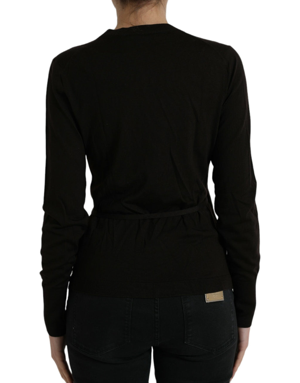 Dolce & Gabbana Black V-Neck Wool Sweater with Criss-Cross Collar