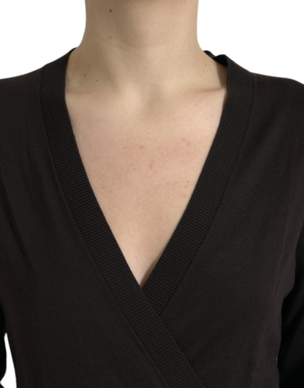 Dolce & Gabbana Black V-Neck Wool Sweater with Criss-Cross Collar