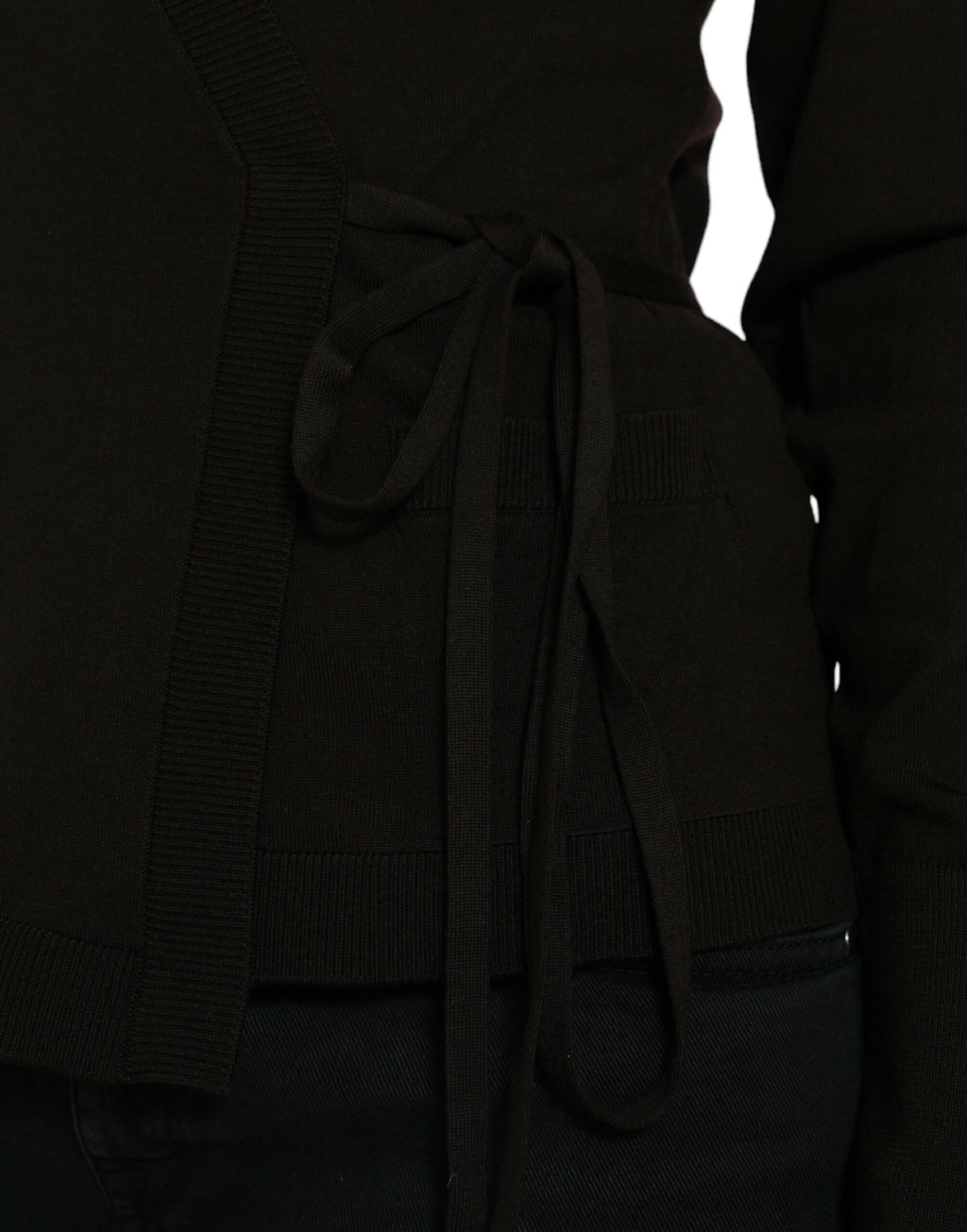Dolce & Gabbana Black V-Neck Wool Sweater with Criss-Cross Collar
