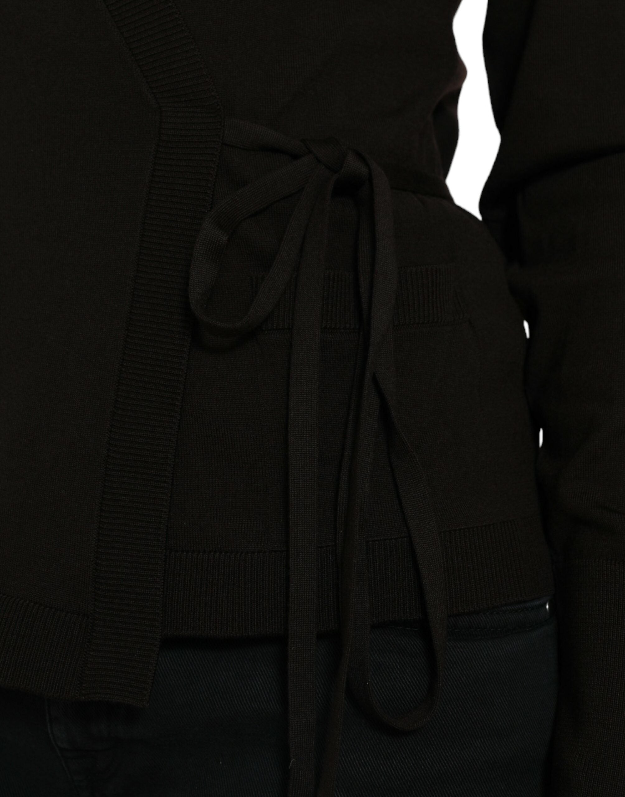Dolce & Gabbana Black V-Neck Wool Sweater with Criss-Cross Collar