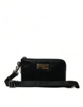 Dolce & Gabbana Schwarzes Nylon Logo Plaque Schlüsselanhänger Tasche Clutch