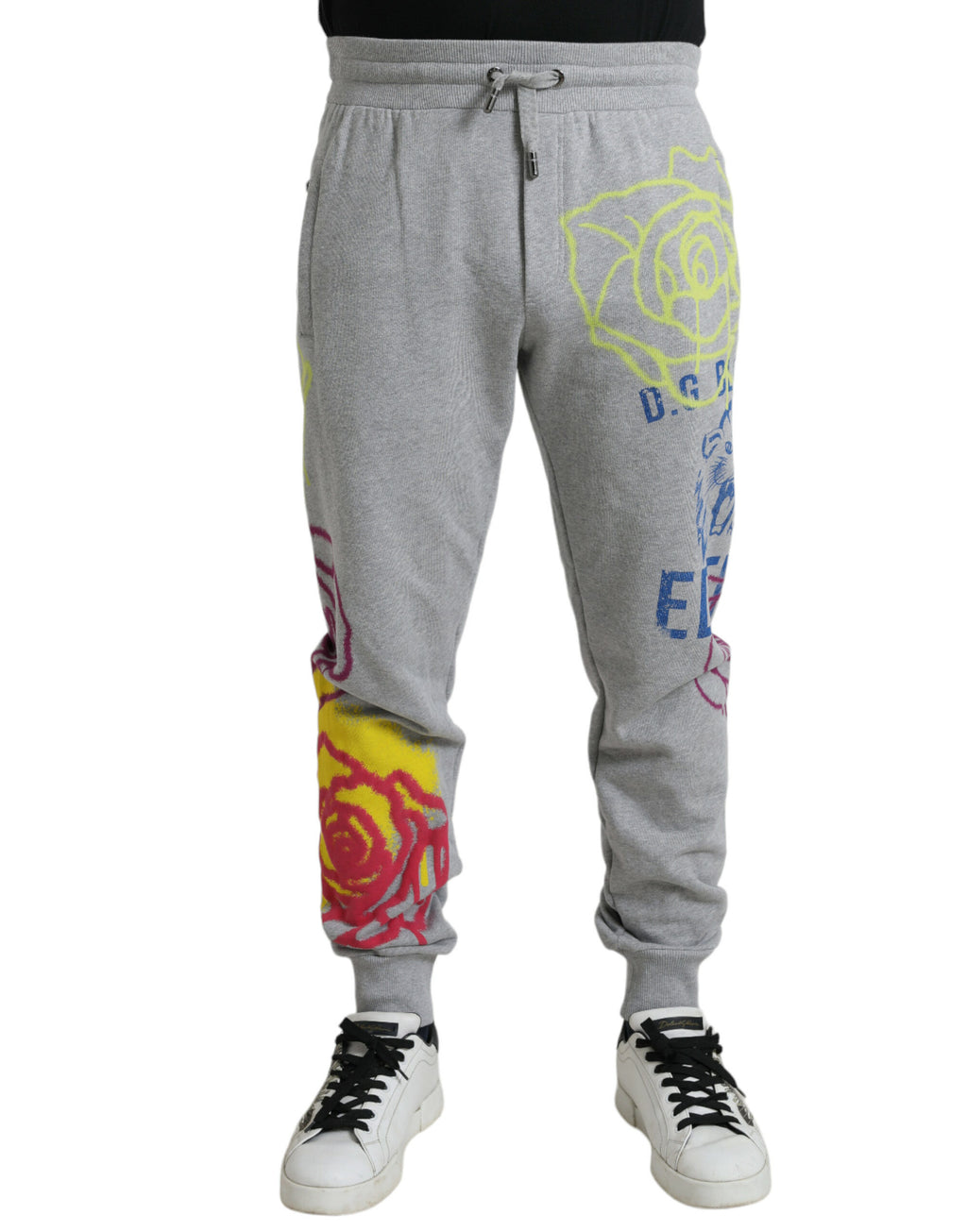 Dolce & Gabbana Grey Cotton Graffiti Sweatpants Jogger