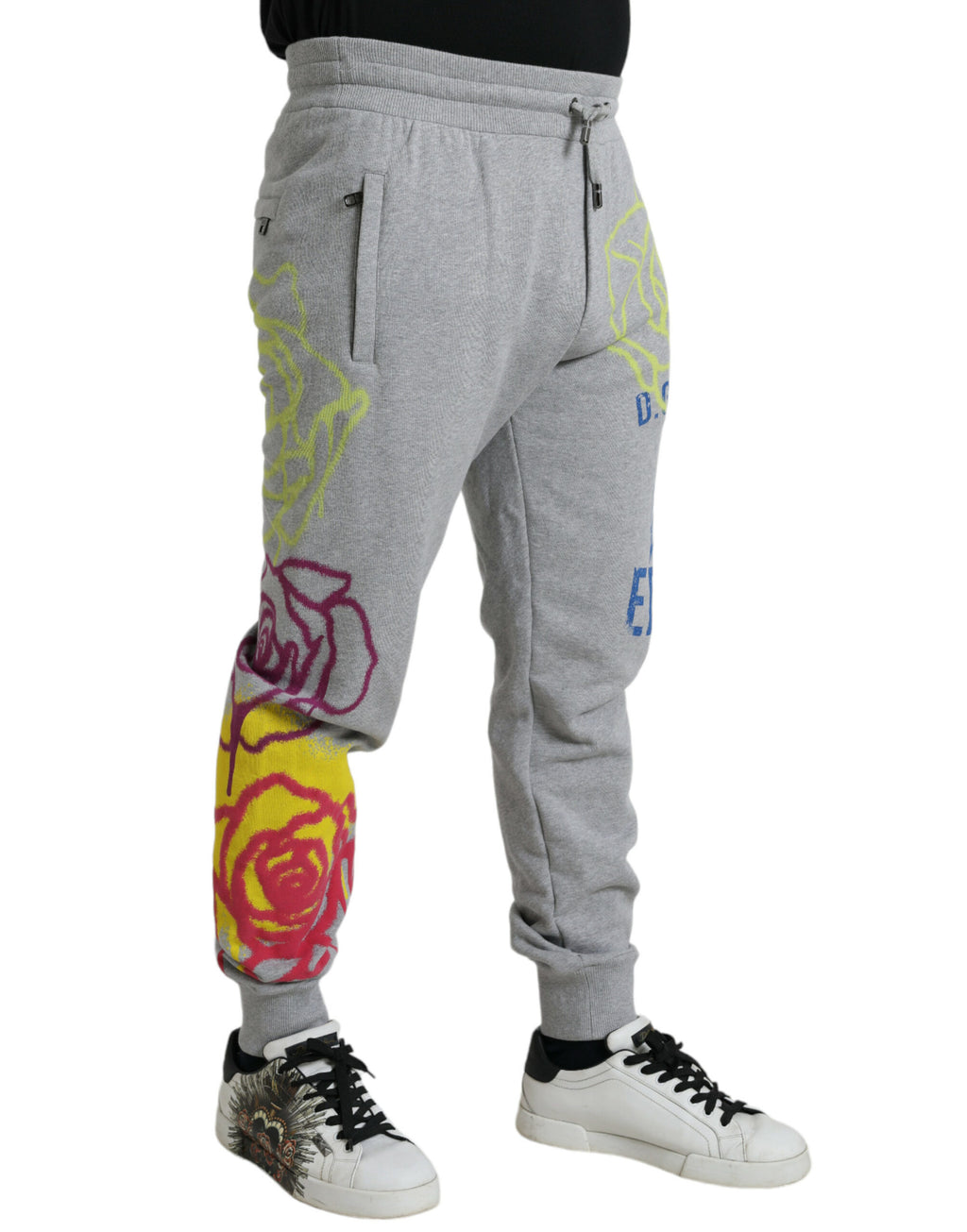 Dolce & Gabbana Grey Cotton Graffiti Sweatpants Jogger