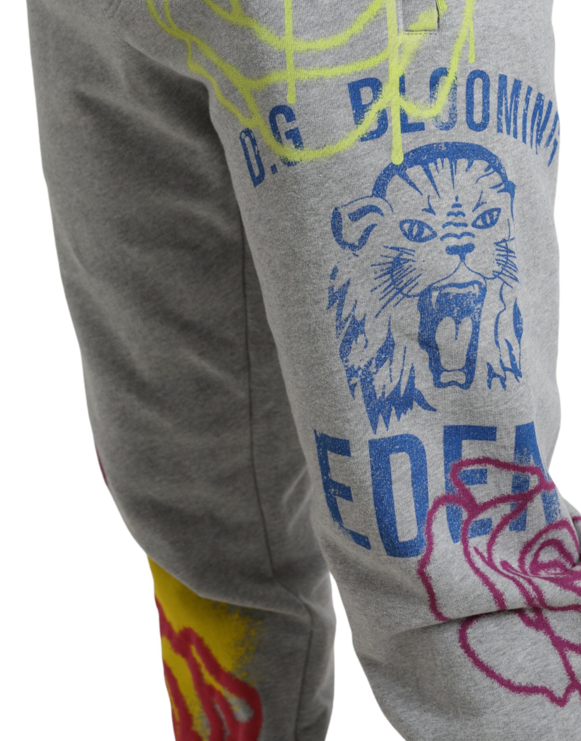 Dolce & Gabbana Grey Cotton Graffiti Sweatpants Jogger