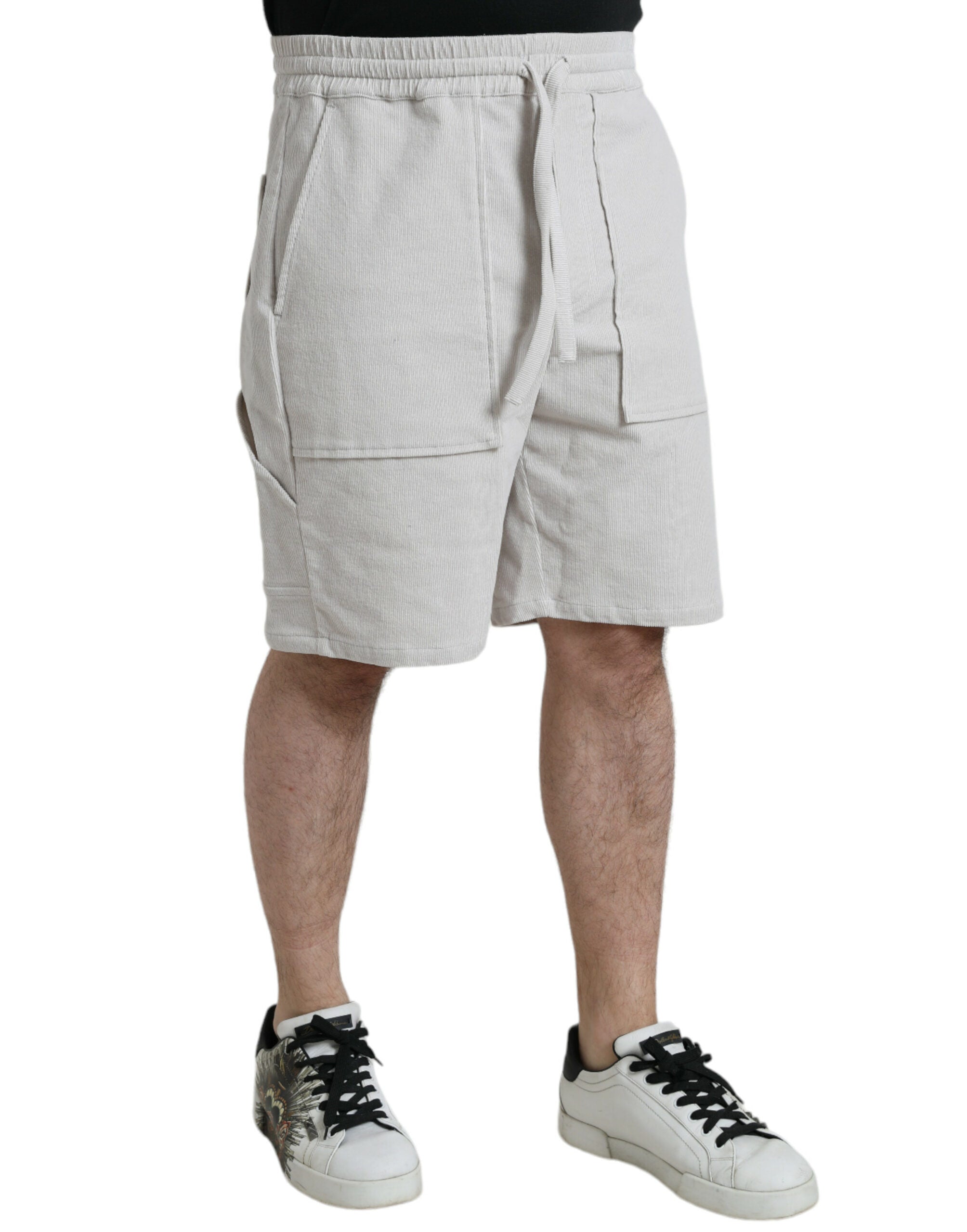 Dolce & Gabbana Beige Logo Cotton Corduroy Bermuda Shorts