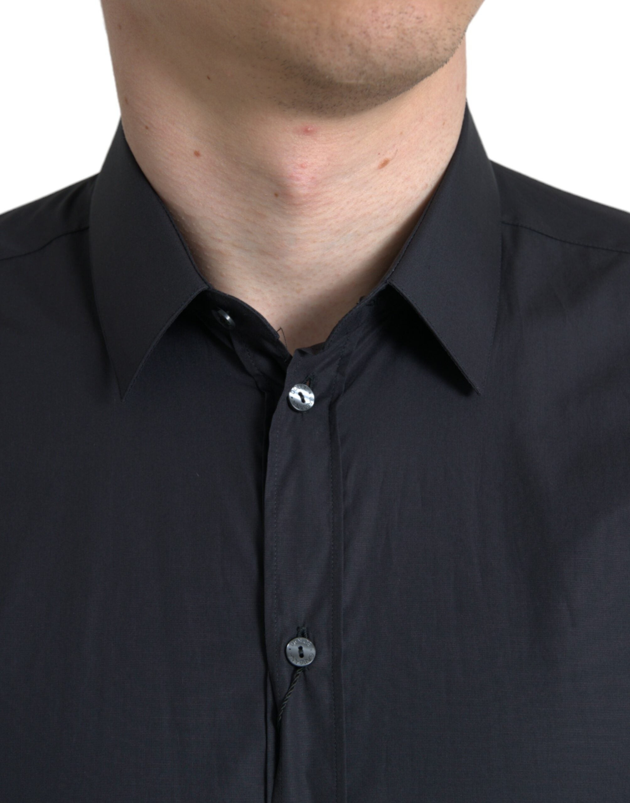 Dolce & Gabbana Marineblaues formelles Hemd mit Kragen aus Baumwolle