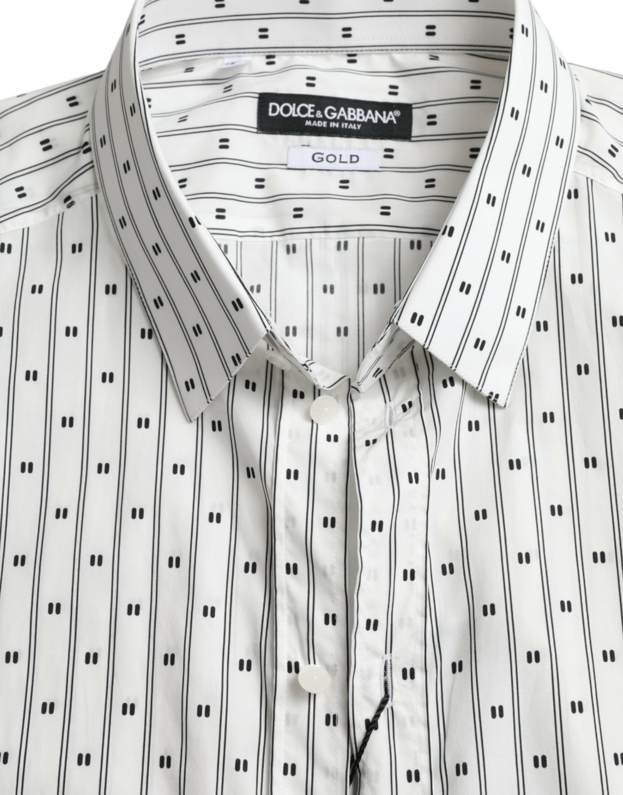 Dolce & Gabbana Weißes gemustertes Herren-Hemd GOLD Formal Dress Shirt