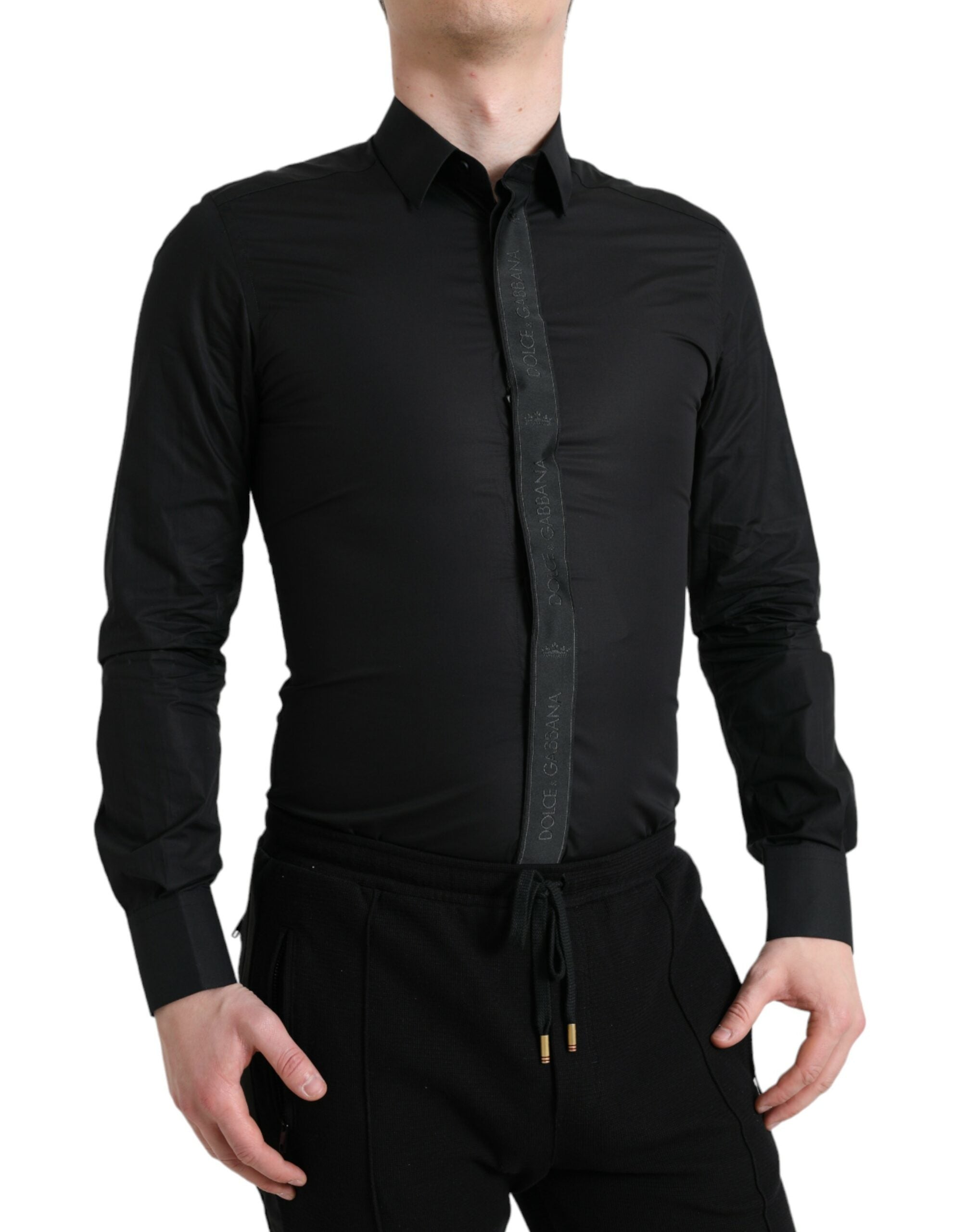 Dolce & Gabbana Schwarzes Logo-Baumwollhemd GOLD Formal