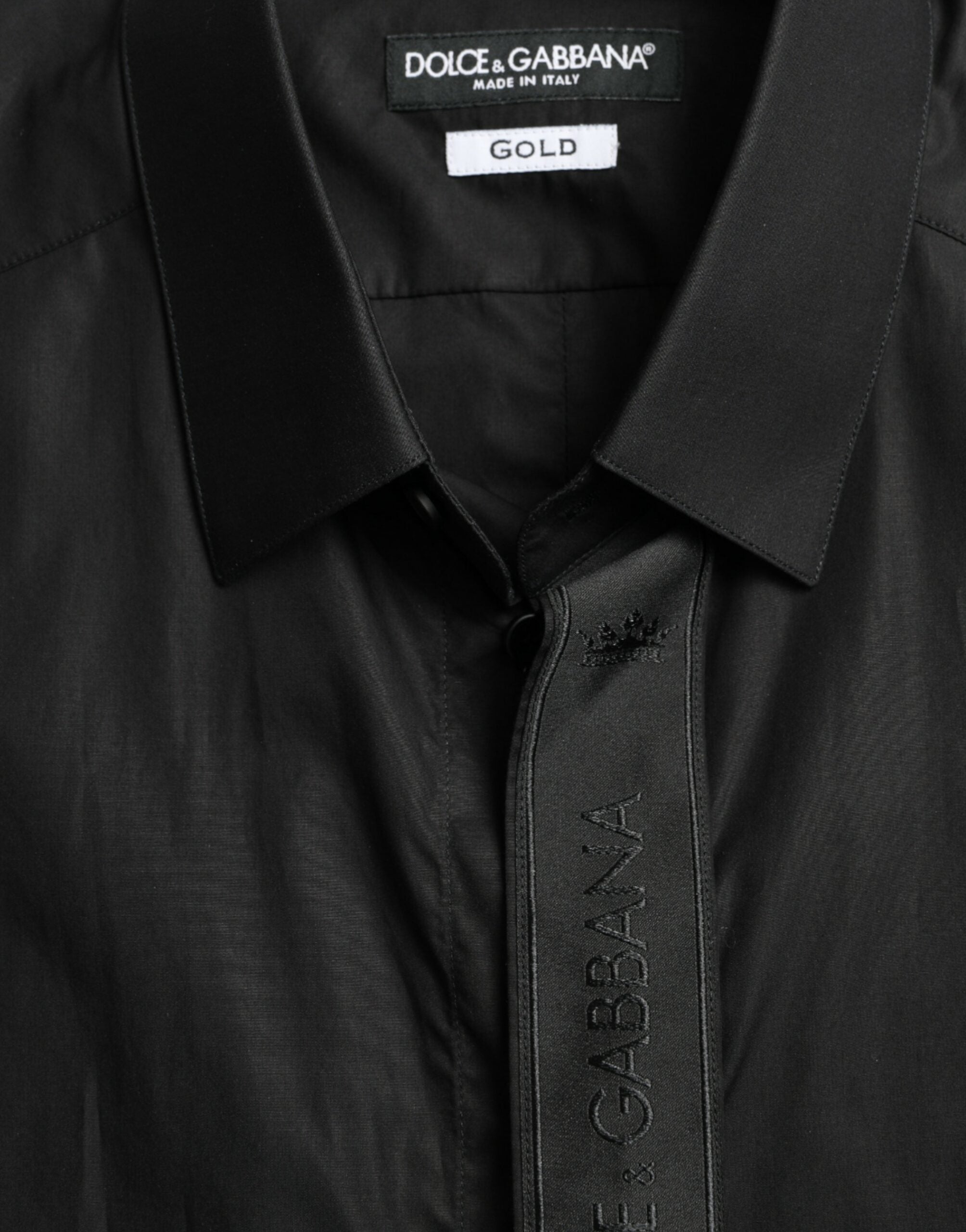 Dolce & Gabbana Schwarzes Logo-Baumwollhemd GOLD Formal