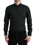 Dolce & Gabbana Black Cotton-Silk Shirt GOLD Formal Dress Shirt