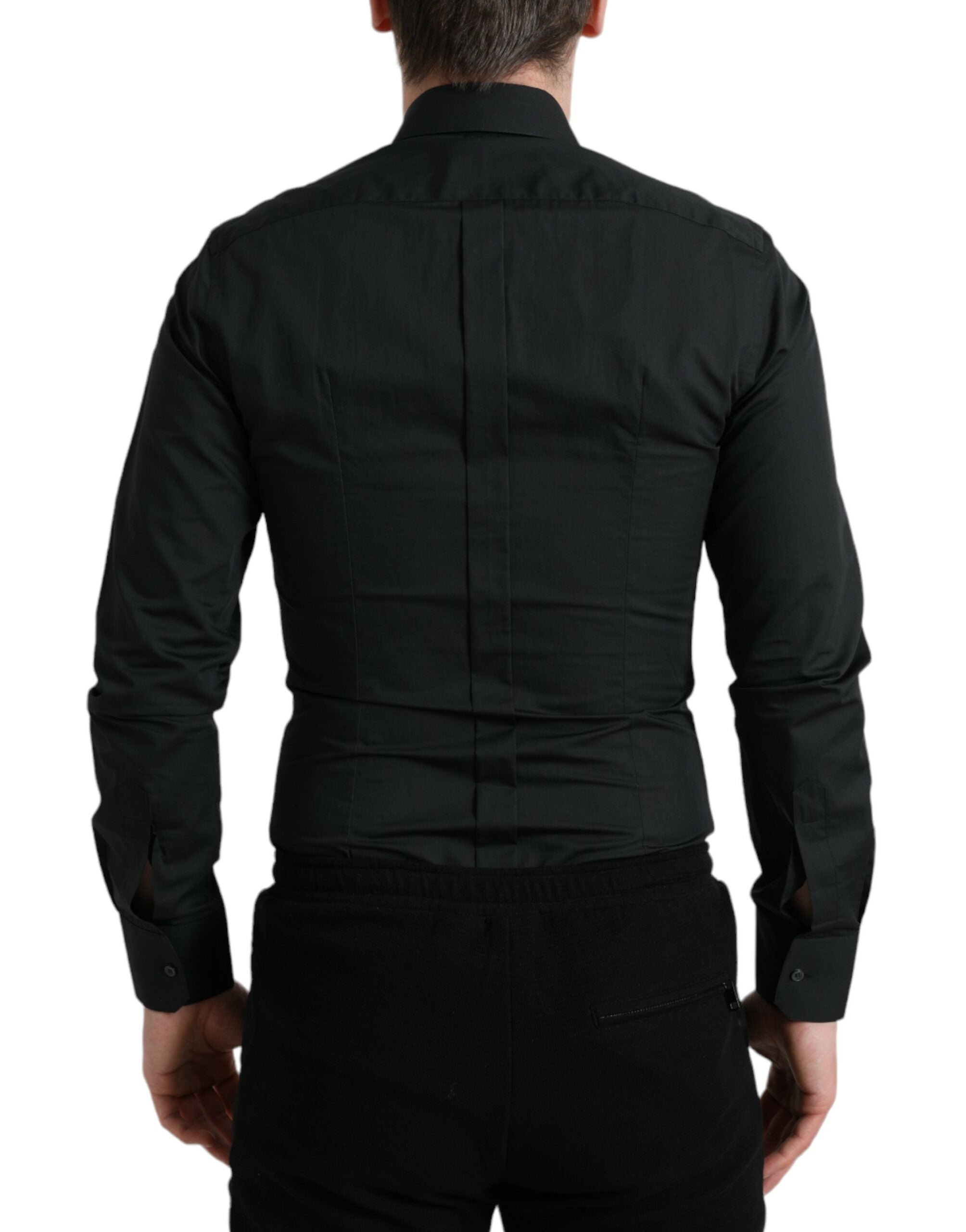 Dolce & Gabbana Black Cotton-Silk Shirt GOLD Formal Dress Shirt