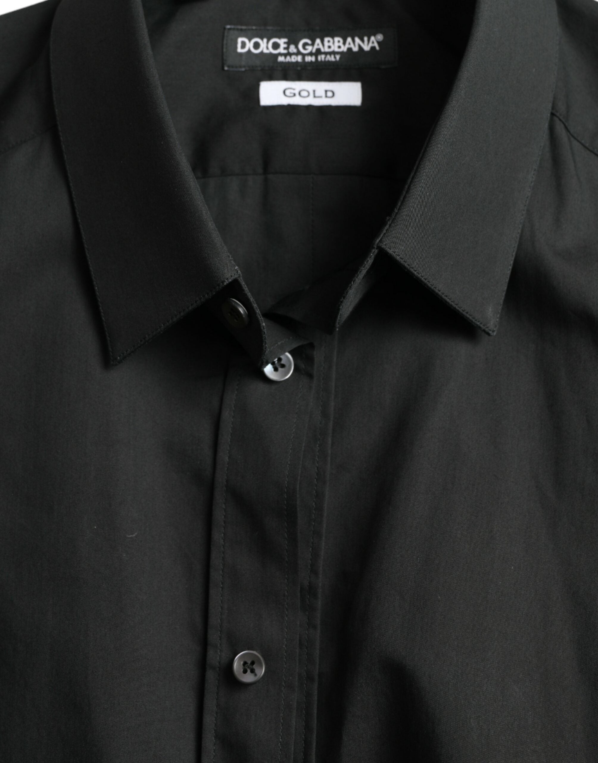 Dolce & Gabbana Black Cotton-Silk Shirt GOLD Formal Dress Shirt