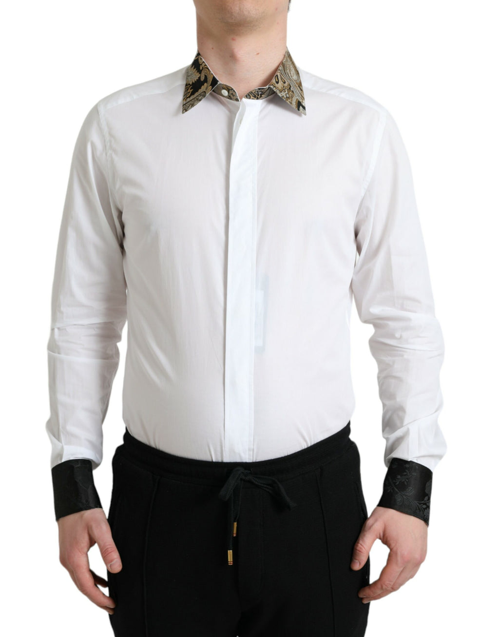 Dolce & Gabbana White Jacquard Cotton GOLD Formal Dress Shirt