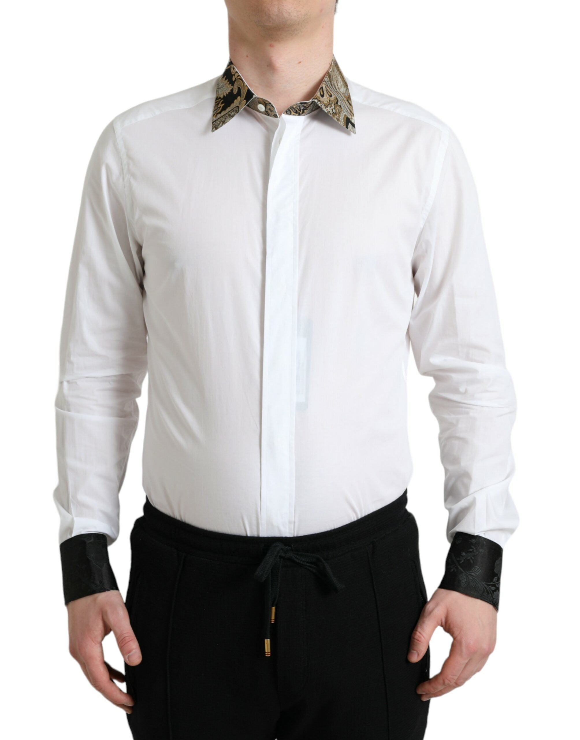 Dolce & Gabbana White Jacquard Cotton GOLD Formal Dress Shirt