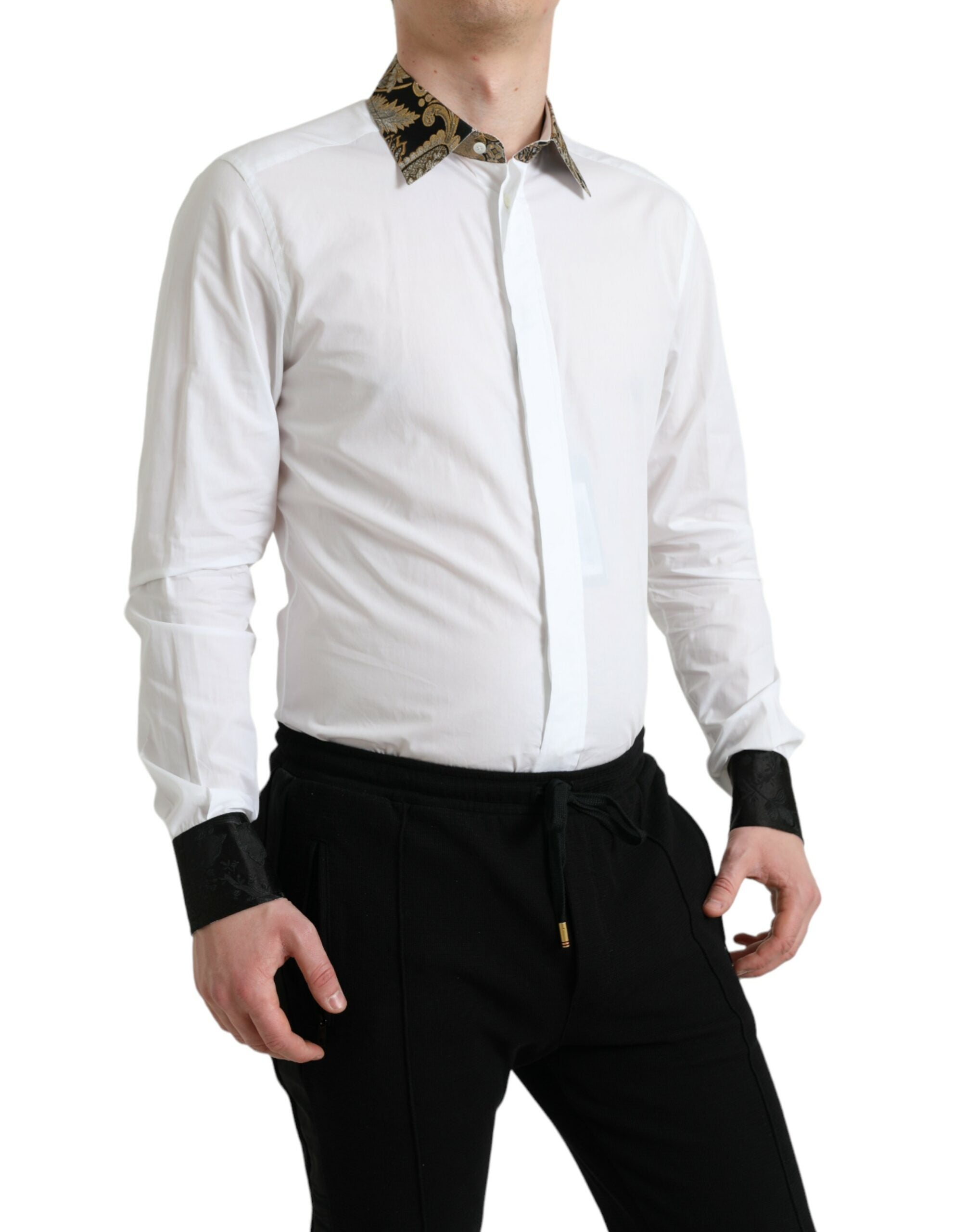 Dolce & Gabbana White Jacquard Cotton GOLD Formal Dress Shirt
