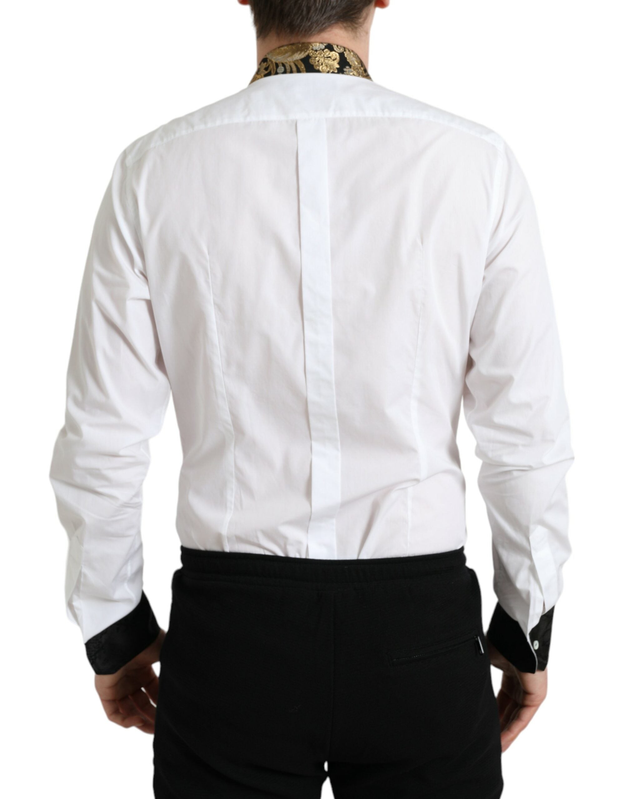 Dolce & Gabbana White Jacquard Cotton GOLD Formal Dress Shirt
