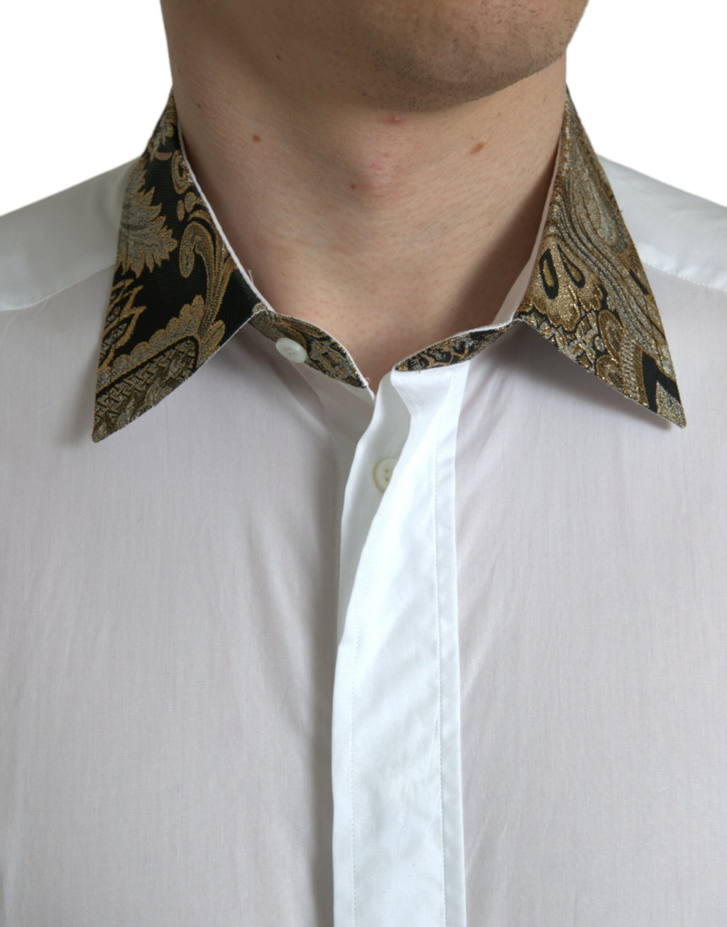 Dolce & Gabbana White Jacquard Cotton GOLD Formal Dress Shirt